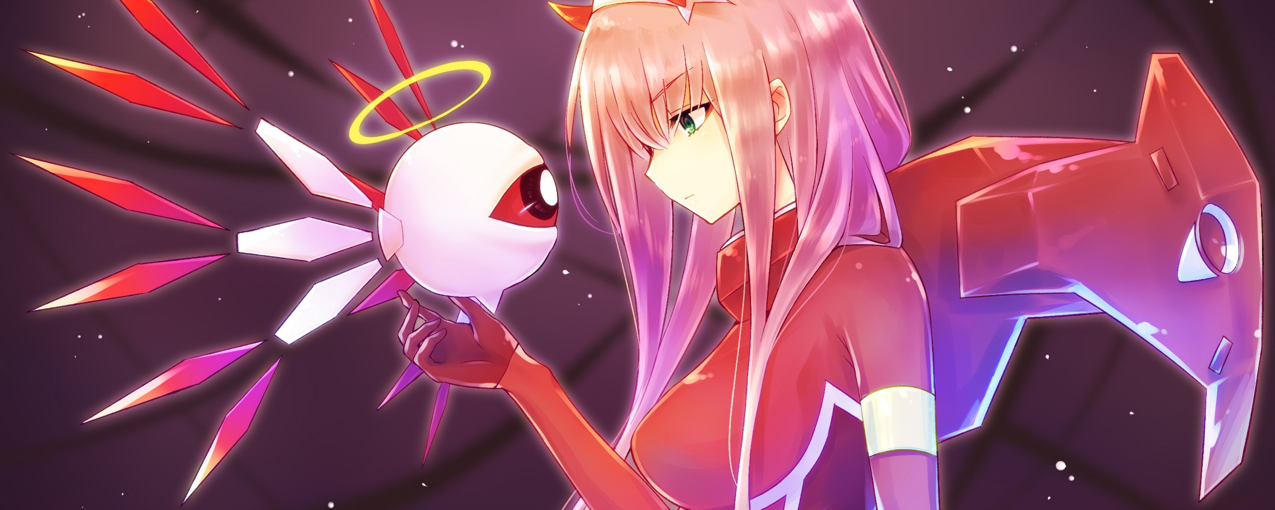 Download wallpaper 2560x1024 anime girl, robot, zero two, long hair, dual wide 21:9 2560x1024 HD background, 4476