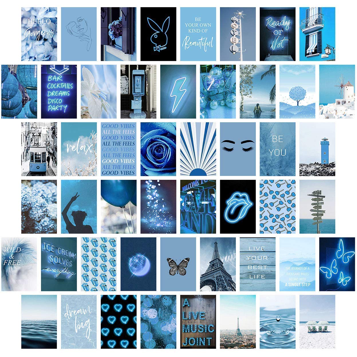 Blue Wall Collage Kit Aesthetic Picture, Bedroom Decor for Teen Girls, Wall Collage Kit, Collage Kit for Wall Aesthetic, VSCO Girls Bedroom Decor, Aesthetic Posters, Collage Kit (50 Set 4x6 inch)