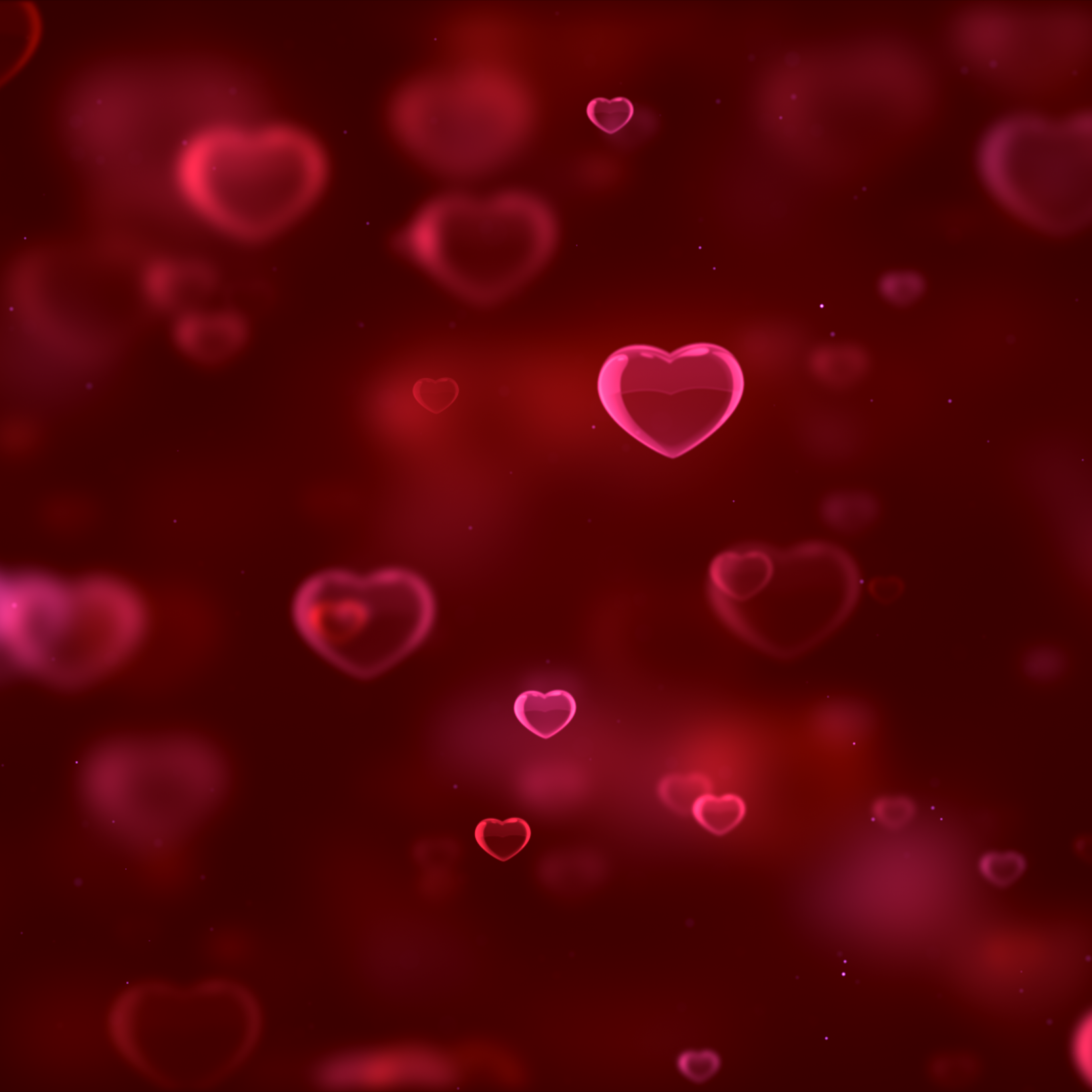 Red hearts Wallpaper 4K, Bokeh, Red background, Blurred, Digital Art, Abstract