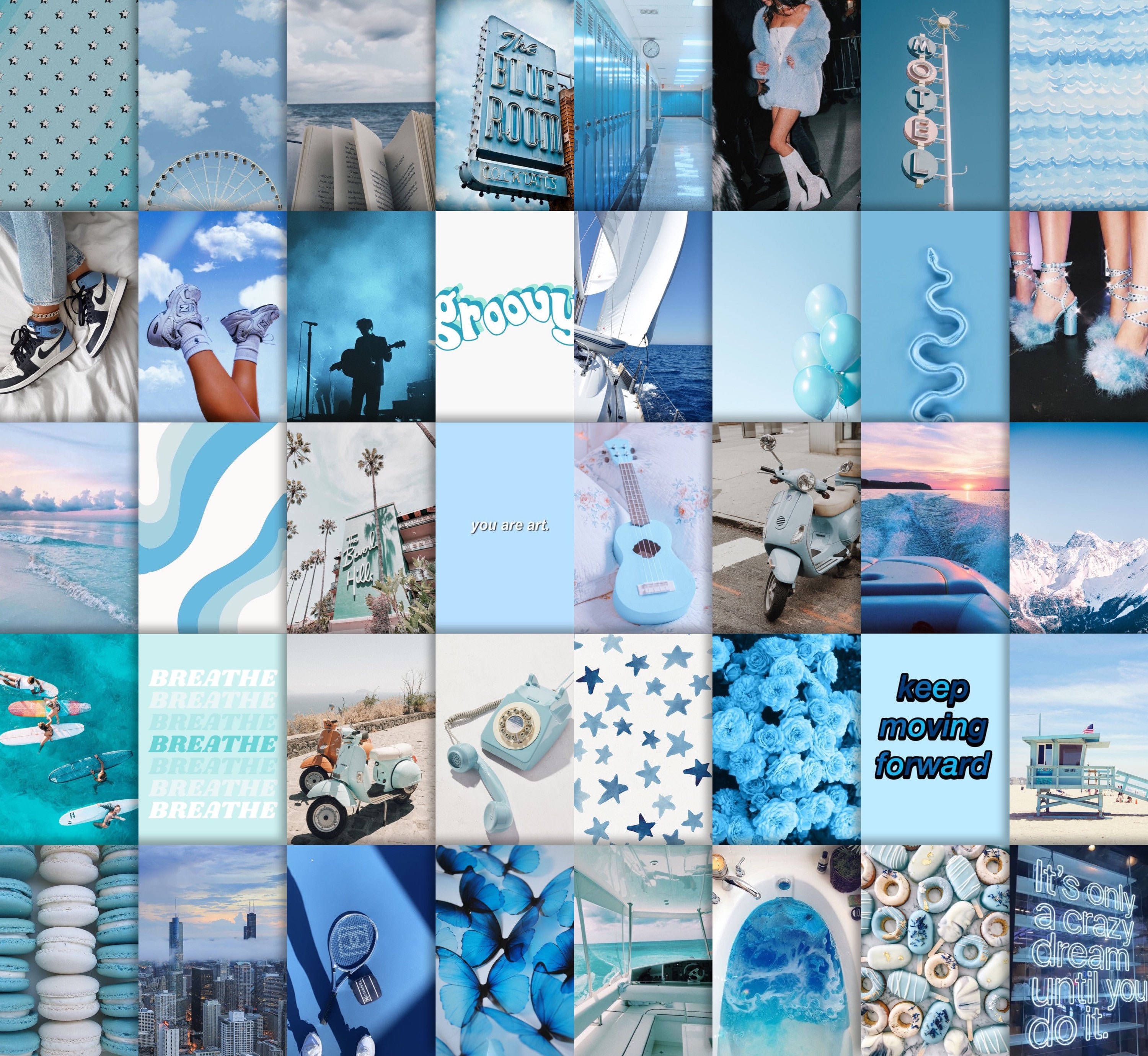 Blue Aesthetic Wall Collage Kit DIGITAL No Image Mailed to