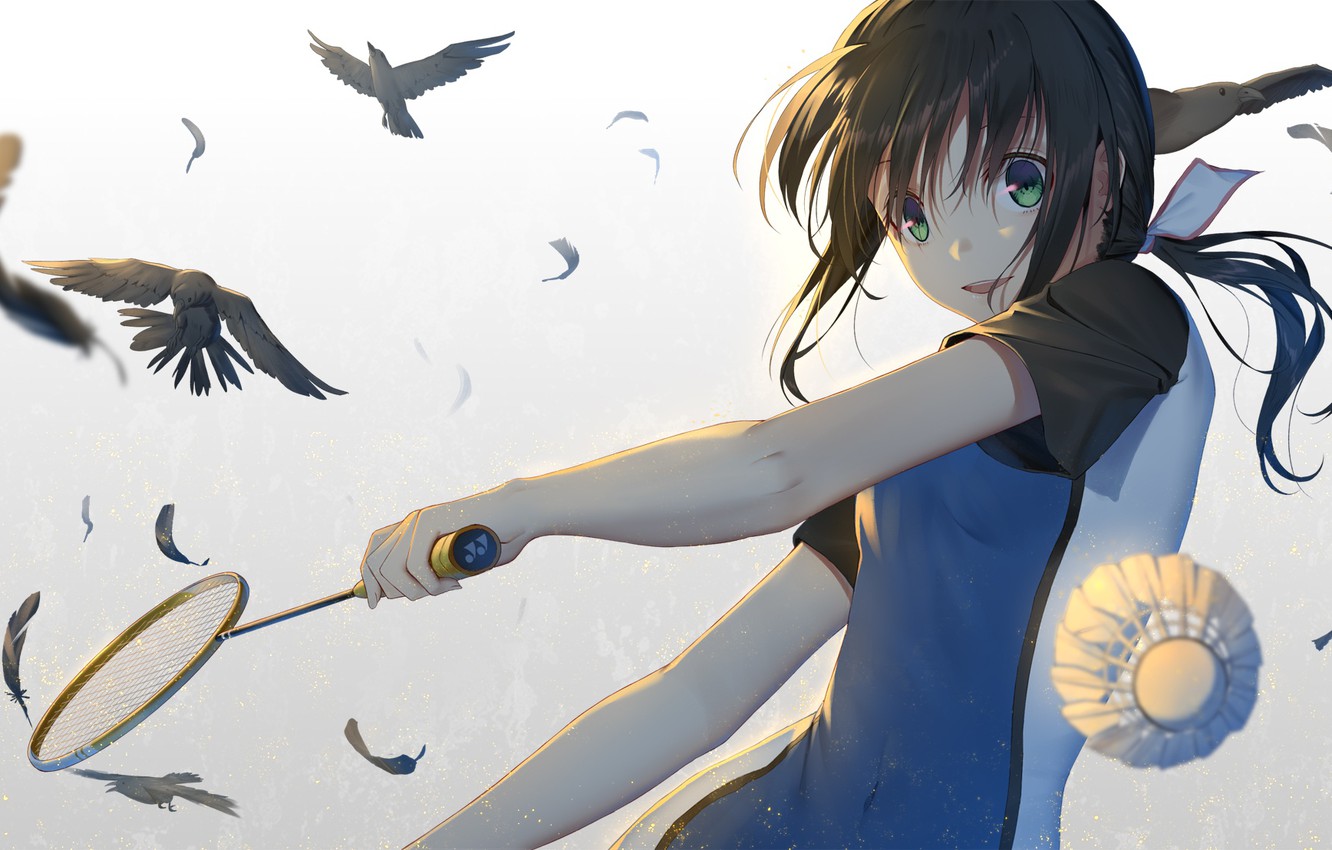Wallpaper Girl, Birds, Art, Racket, Badminton, hanebado! image for desktop, section сёнэн