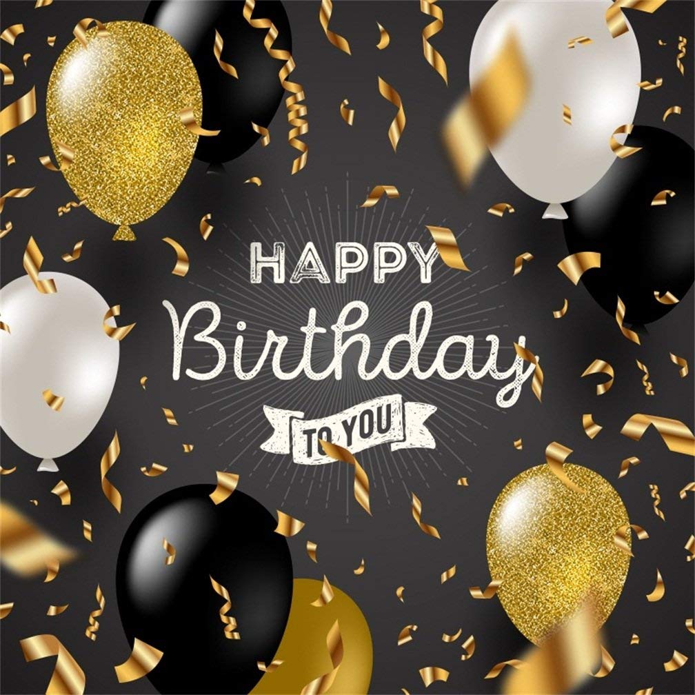 Happy Birthday Black And Gold Balloons