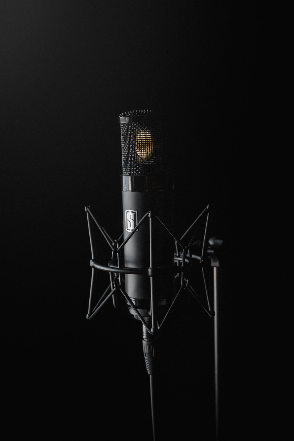 black condenser microphone on black background photo