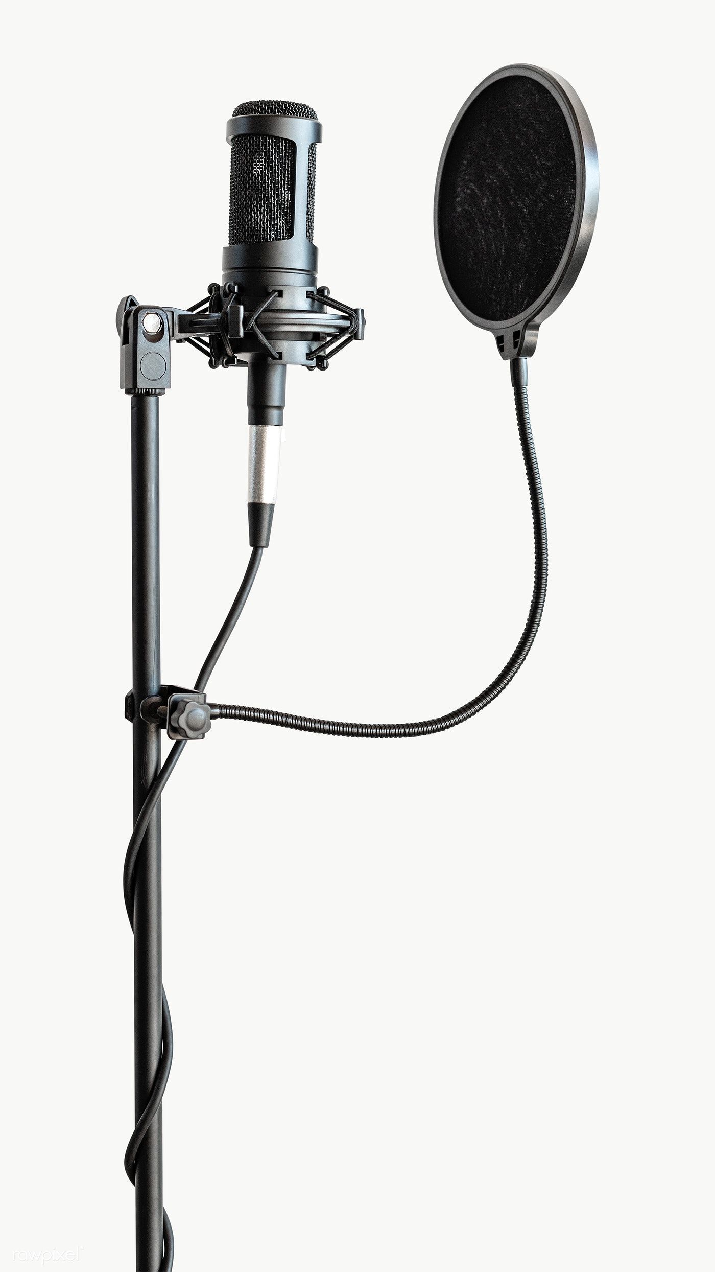 Professional condenser microphone with a pop filter in a studio. premium image / Teddy. Microphone, Home recording studio setup, Music headphones