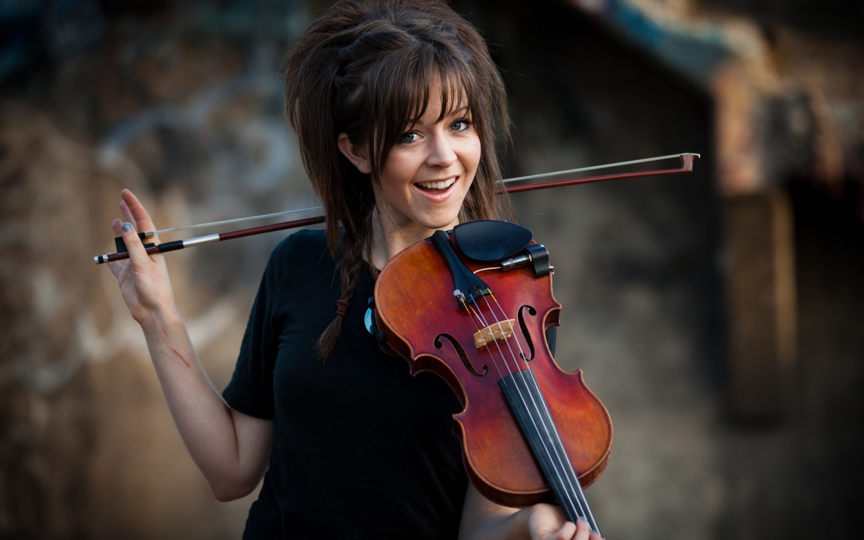 Brunette Girl Violin wallpaperx1050