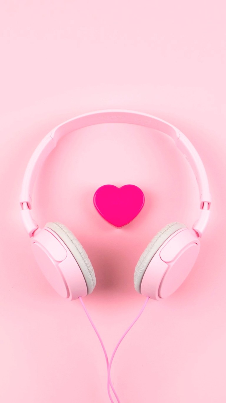 Pink Heart Headphone Pastel Full HD iPhone Wallpaper
