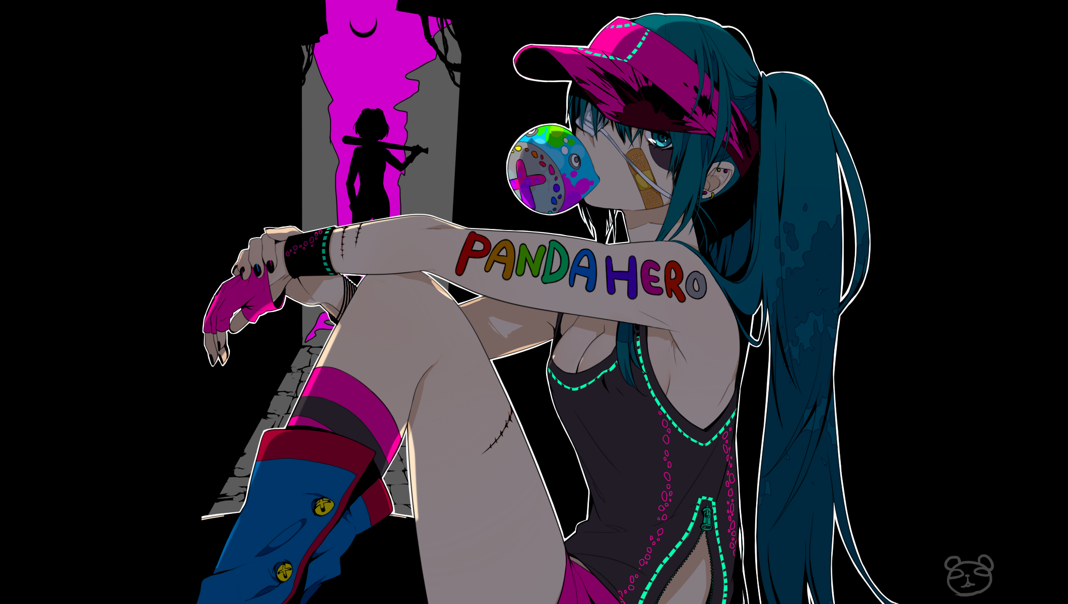 Hatsune Miku Punk Anime Bubblegum Blue Hair Long Hair Wallpaper:2120x1200