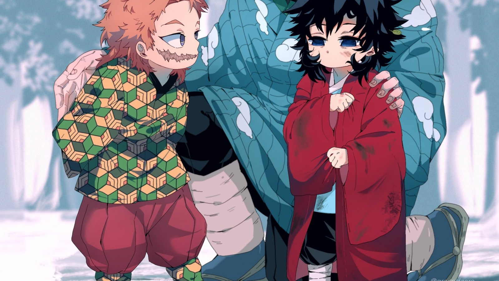 Download 1600x900 Sabito, Urokodaki Sakonji, Tomioka Giyuu, Kimetsu No Yaiba, Demon Slayer Wallpaper