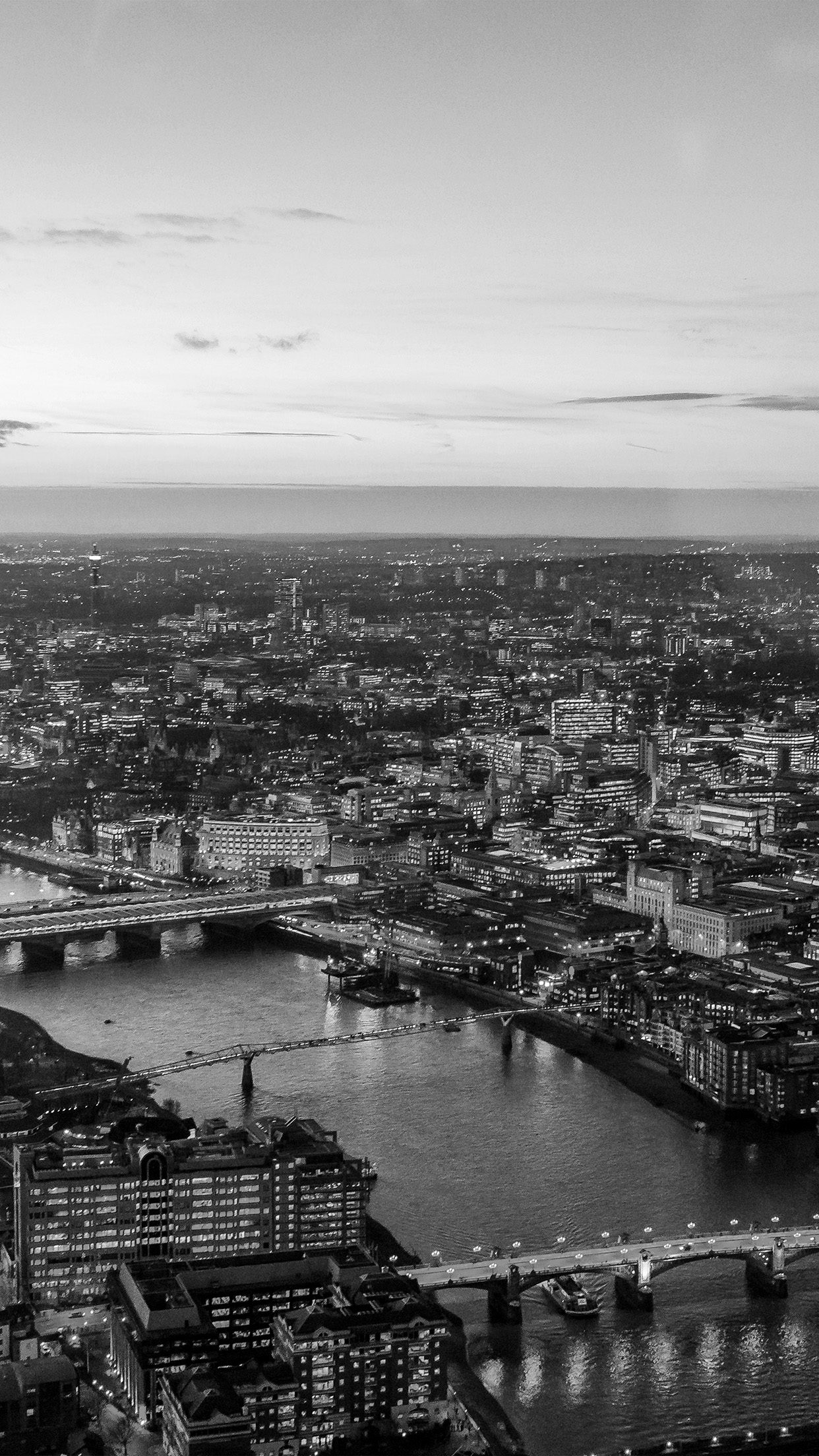iPhone X wallpaper. city lights cityview river sunset bw dark