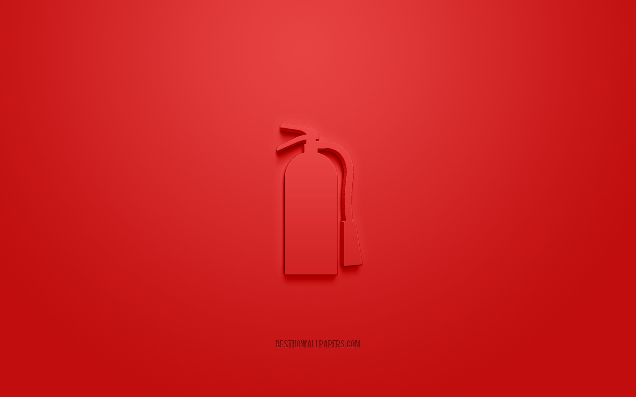 Download wallpaper Fire extinguisher 3D icon, red background, 3D symbols, Fire extinguisher, creative 3D art, 3D icons, Fire extinguisher sign, Fire fighting 3D icons for desktop with resolution 2560x1600. High Quality HD