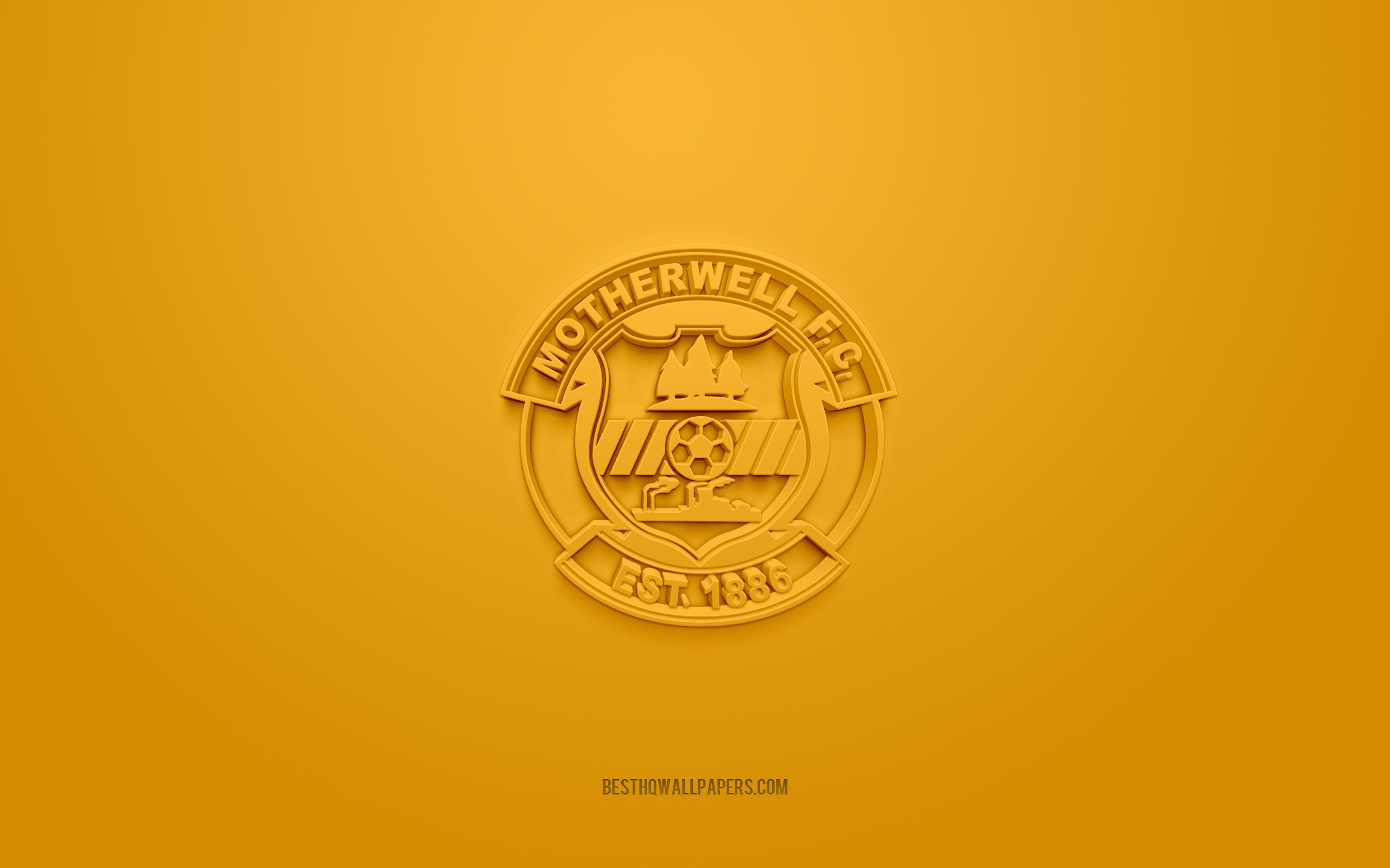 Download wallpaper Motherwell FC, creative 3D logo, yellow background, 3D emblem, Scottish football club, Scottish Premiership, Motherwell, Scotland, 3D art, football, Motherwell FC 3D logo for desktop with resolution 2560x1600. High Quality