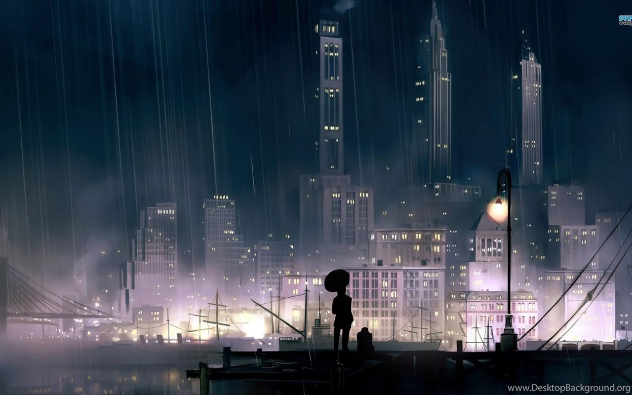 Rainy City At Night Wallpaper Fantasy Wallpaper Desktop Background