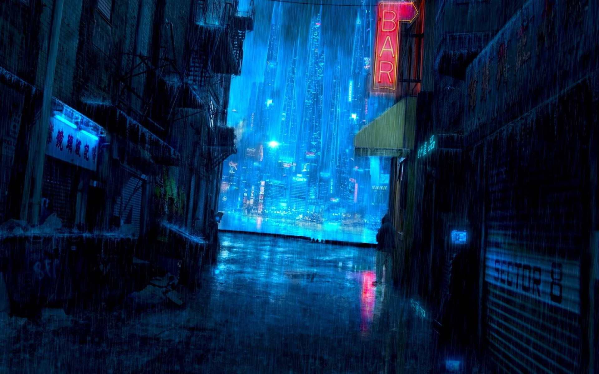 Cyberpunk Rain Aesthetic Water City Lights Raining Darkness Wallpaper • Wallpaper For You