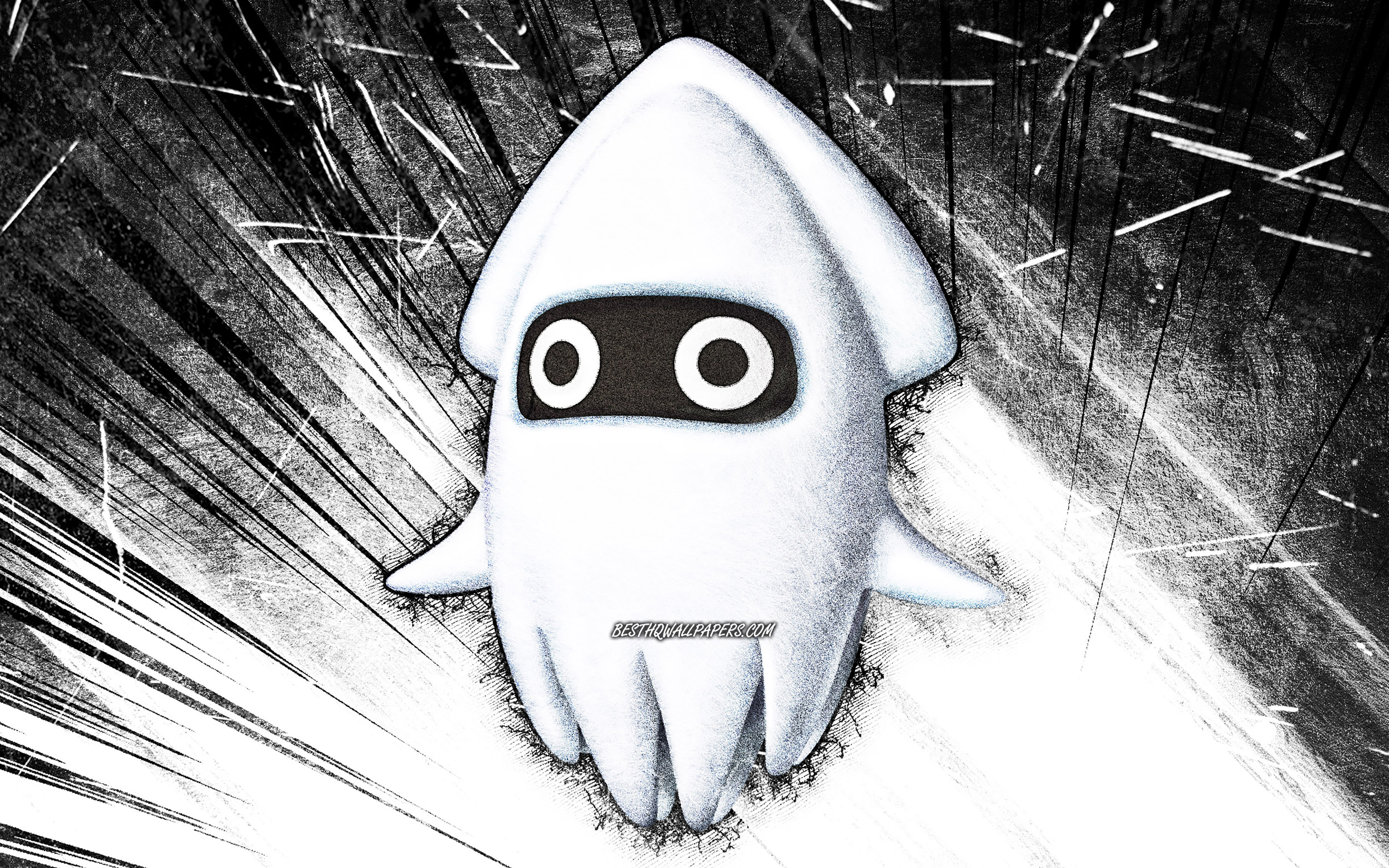 Download wallpaper 4k, Blooper, grunge art, ghost, Super Mario, creative, Super Mario characters, white abstract rays, Blooper Super Mario for desktop with resolution 3840x2400. High Quality HD picture wallpaper