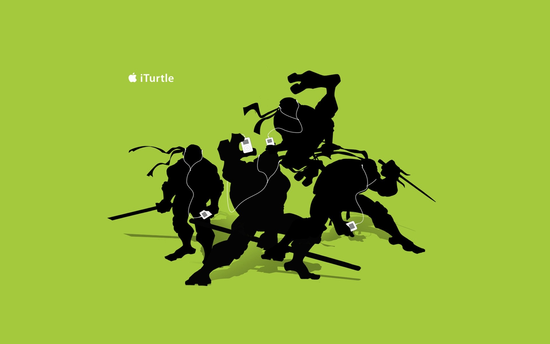 Silhouettes of Teenage mutant Ninja turtles in headphones phone background image