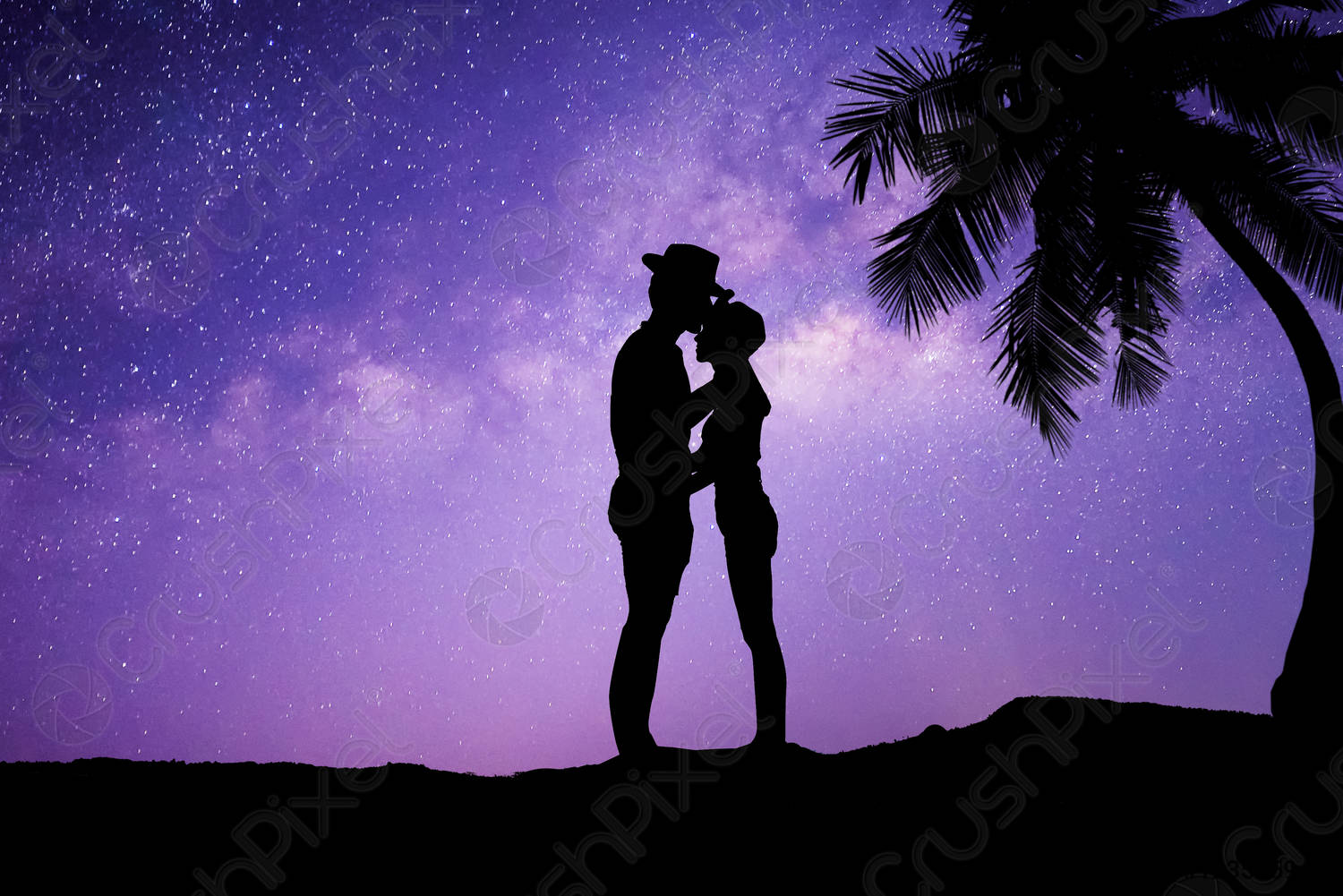 Silhouette teenager lovers couple with milkyway