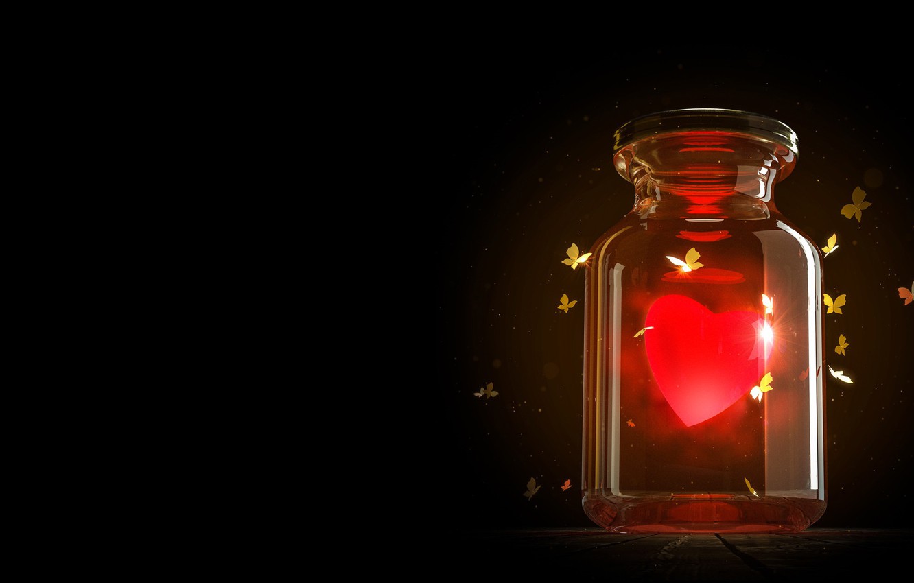 Wallpaper rendering, heat, heart, fantasy, art, Valentine, light, Valentine's Day, moths, Alexander Ovcharenko, valentines daily render image for desktop, section минимализм