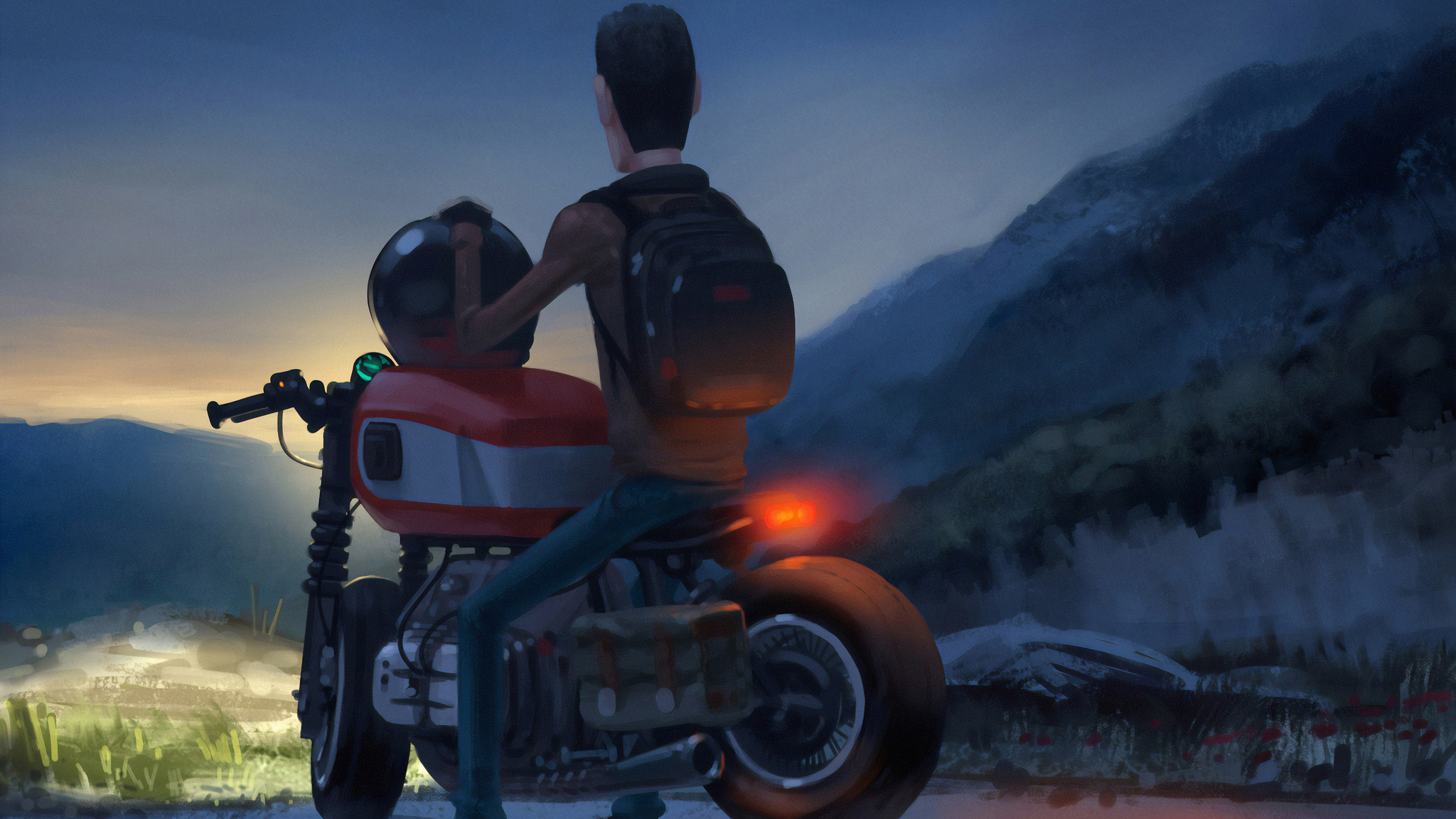 Man On Bike Night 2048x1152 Resolution HD 4k Wallpaper, Image, Background, Photo and Picture