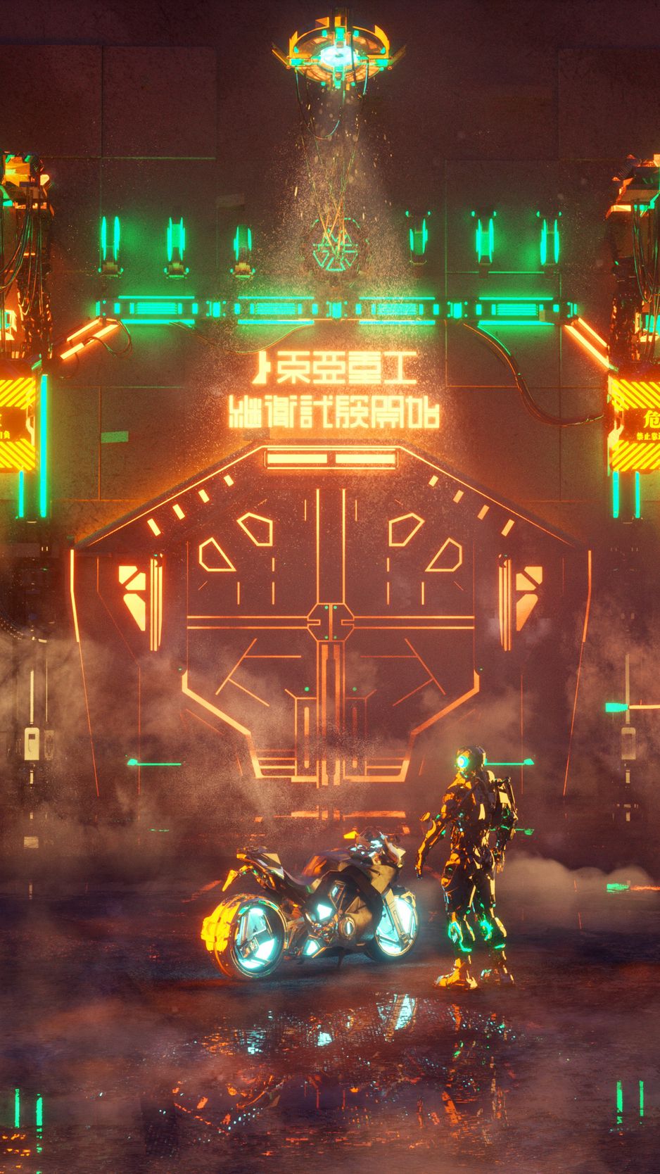 Download Wallpaper 938x1668 Cyborg, Motorcycle, Cyberpunk, Neon, Night, Bike Iphone 8 7 6s 6 For Parallax HD Background