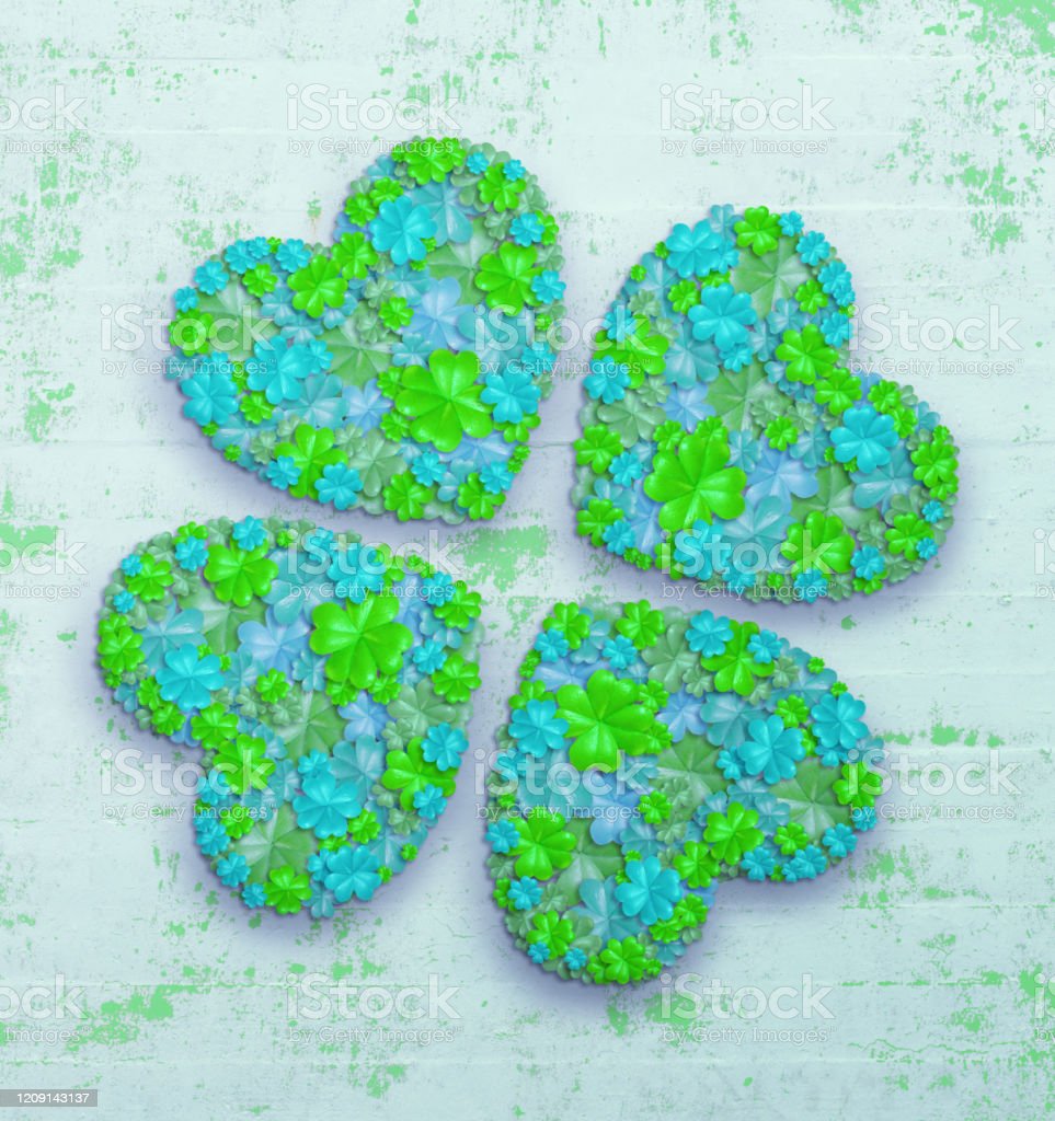 Green Blue St Patricks Day Shamrock Flower Collage On Painted Wood Image Now