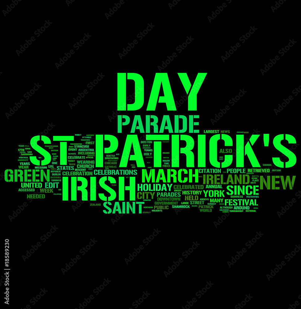 st patrick day word collage on black background Stock Illustration