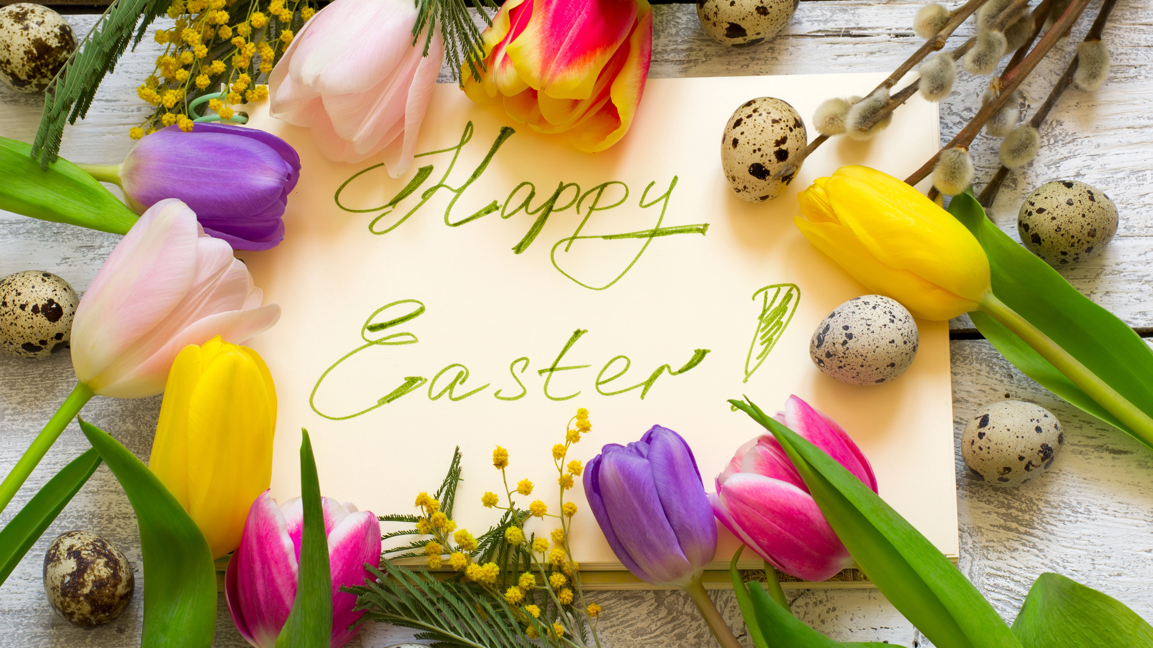 Happy Easter With Flowers 4K HD Easter Wallpaper