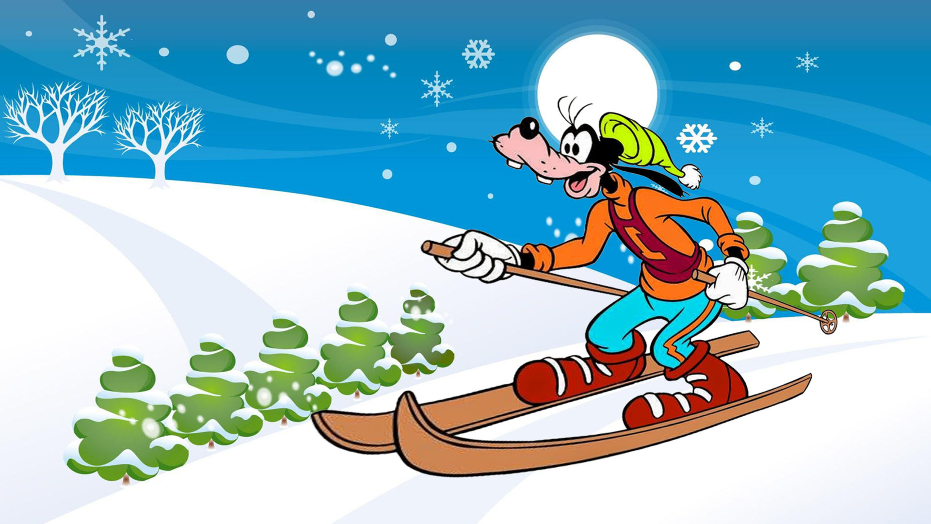 Walt Disney Cartoon Goofy Skiing Path Winter Mountain Snow Desktop HD Wallpaper For Mobile Phones And Computer 2880x1620, Wallpaper13.com