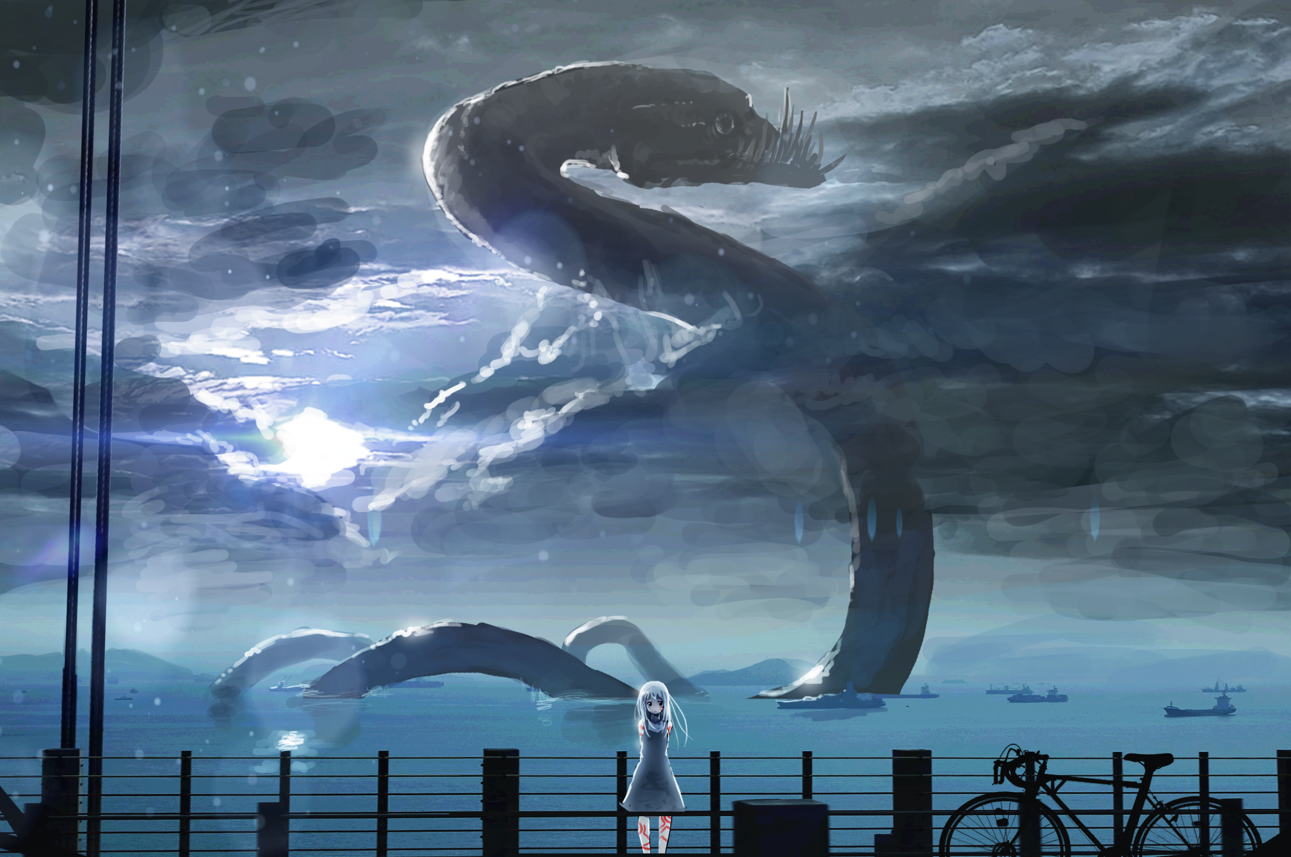 Download 2560x1700 Anime Girl, Giant Snake, Painting Wallpaper for Chromebook Pixel