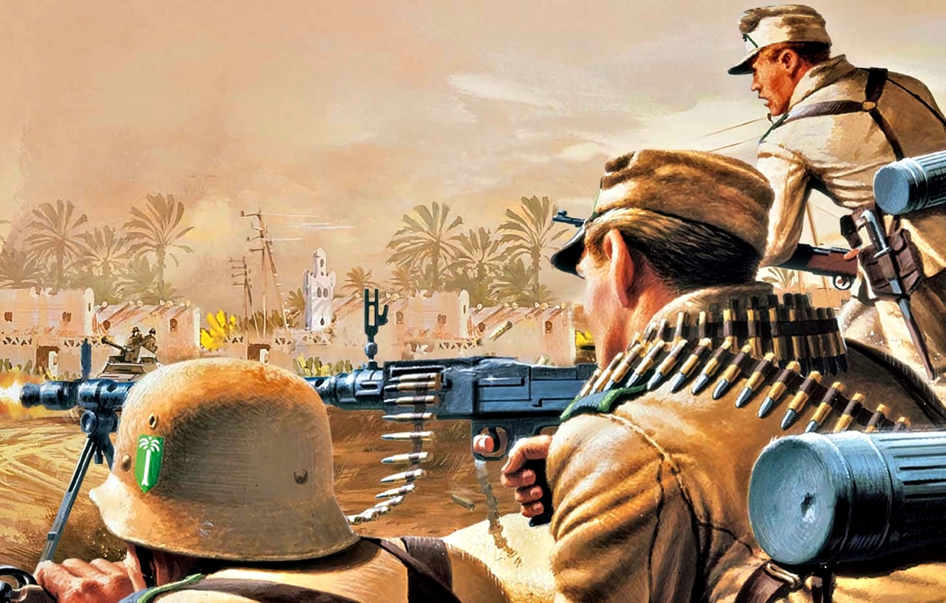 Wallpaper Soldiers, Machine gun, WWII, MG- DAK, German Afrika Korps, Machine gun Gunner image for desktop, section оружие