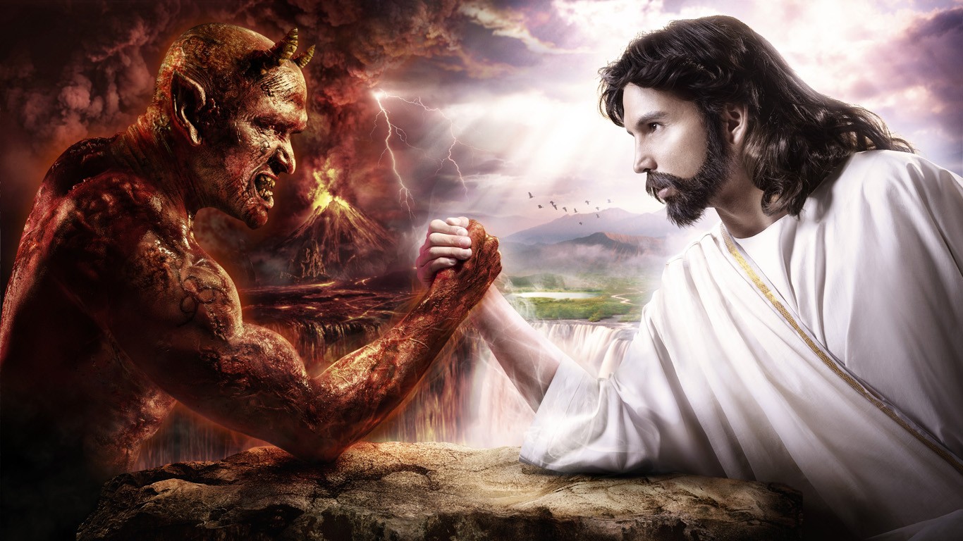 Devil, Jesus Christ, Digital art, Fantasy art, Religion, Hell, Heaven and Hell Wallpaper HD / Desktop and Mobile Background