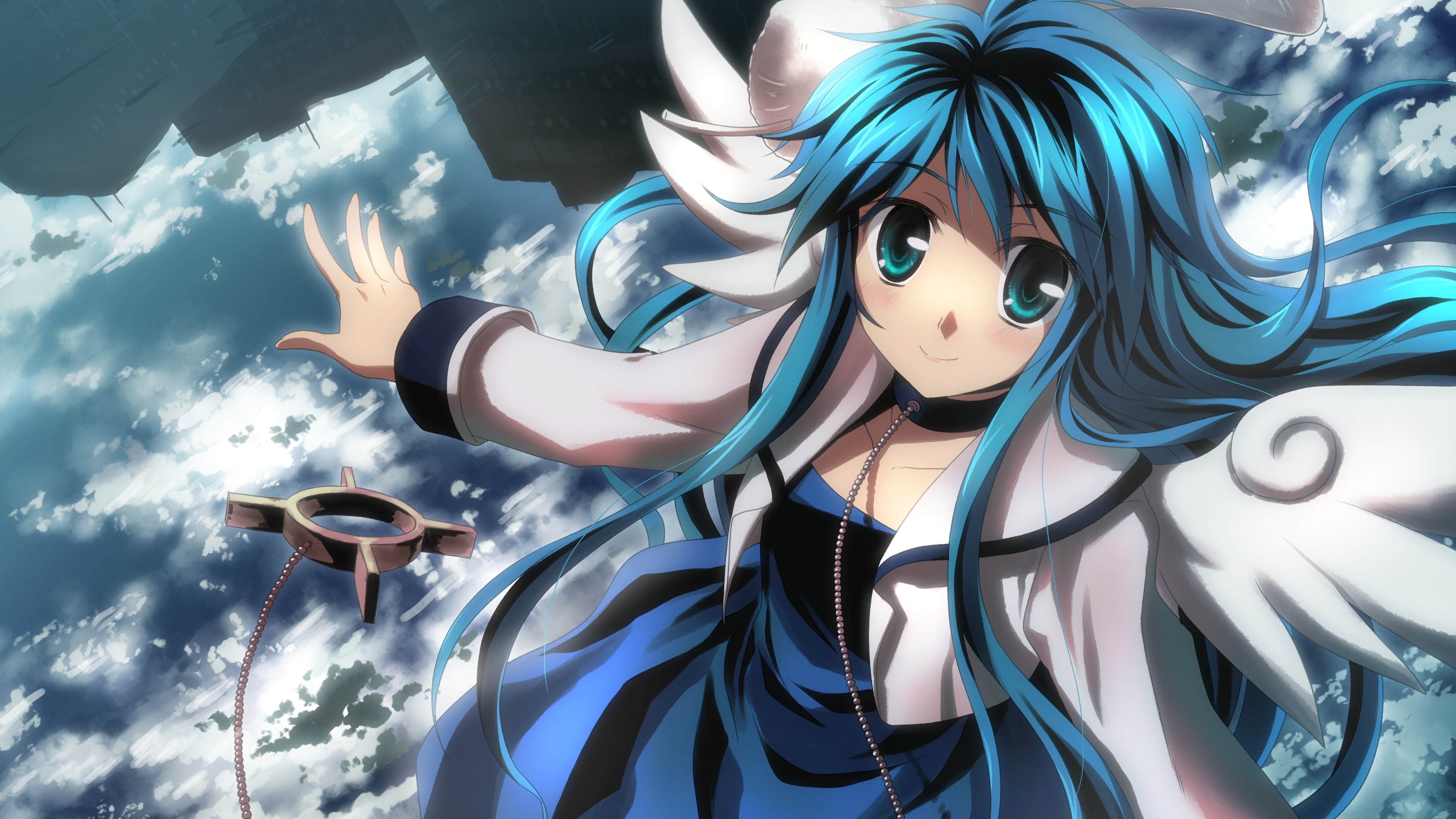 Wallpaper Blue hair and eyes anime girl, smile, sky 3840x2160 UHD 4K Picture, Image