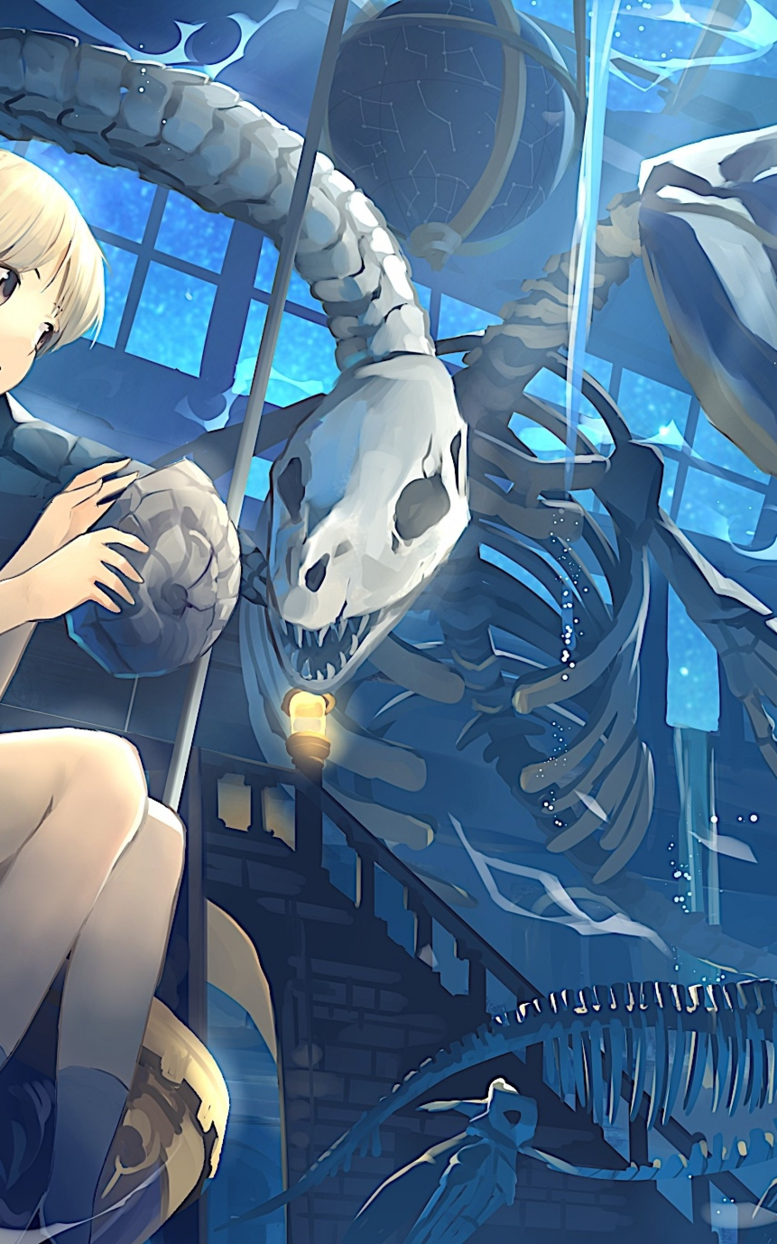 Download 1600x2560 Anime Boy, Skeleton, Sky, Stars, Skull Wallpaper for Google Nexus 10