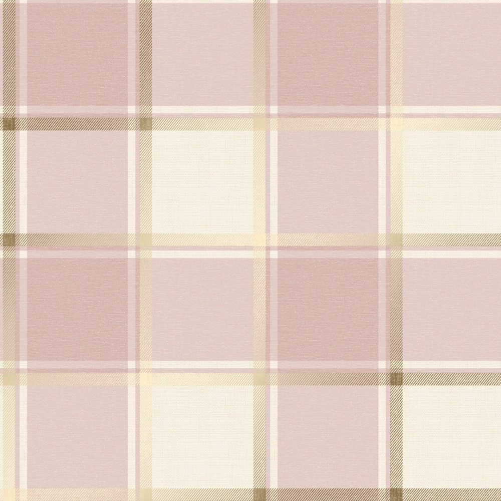 I Love Wallpaper Plaid Check Patterned Wallpaper Pink, Gold from I Love Wallpaper UK