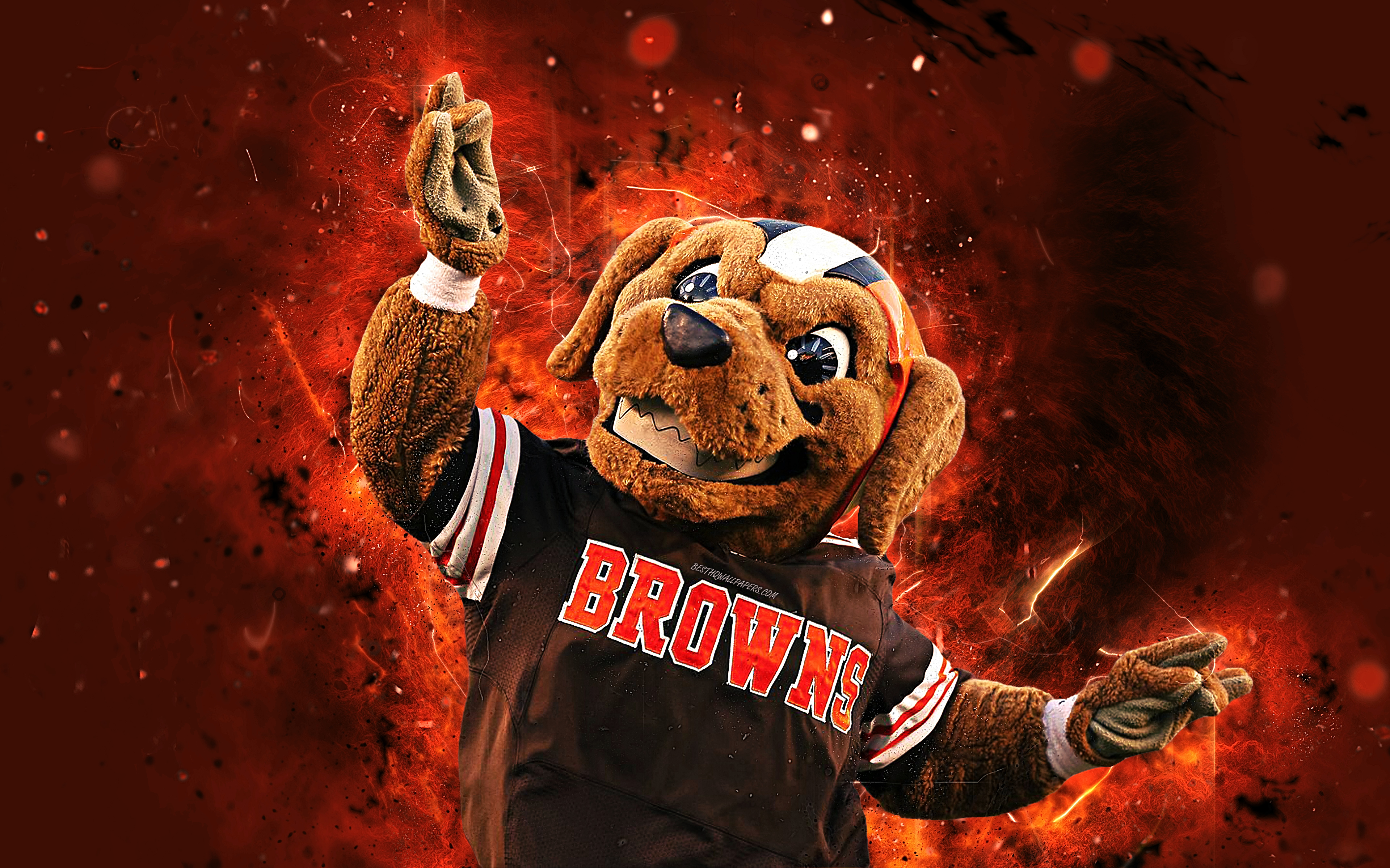 Download wallpaper Chomps, 4k, mascot, Cleveland Browns, abstract art, NFL, creative, USA, Cleveland Browns mascot, National Football League, NFL mascots, official mascot for desktop with resolution 3840x2400. High Quality HD picture wallpaper