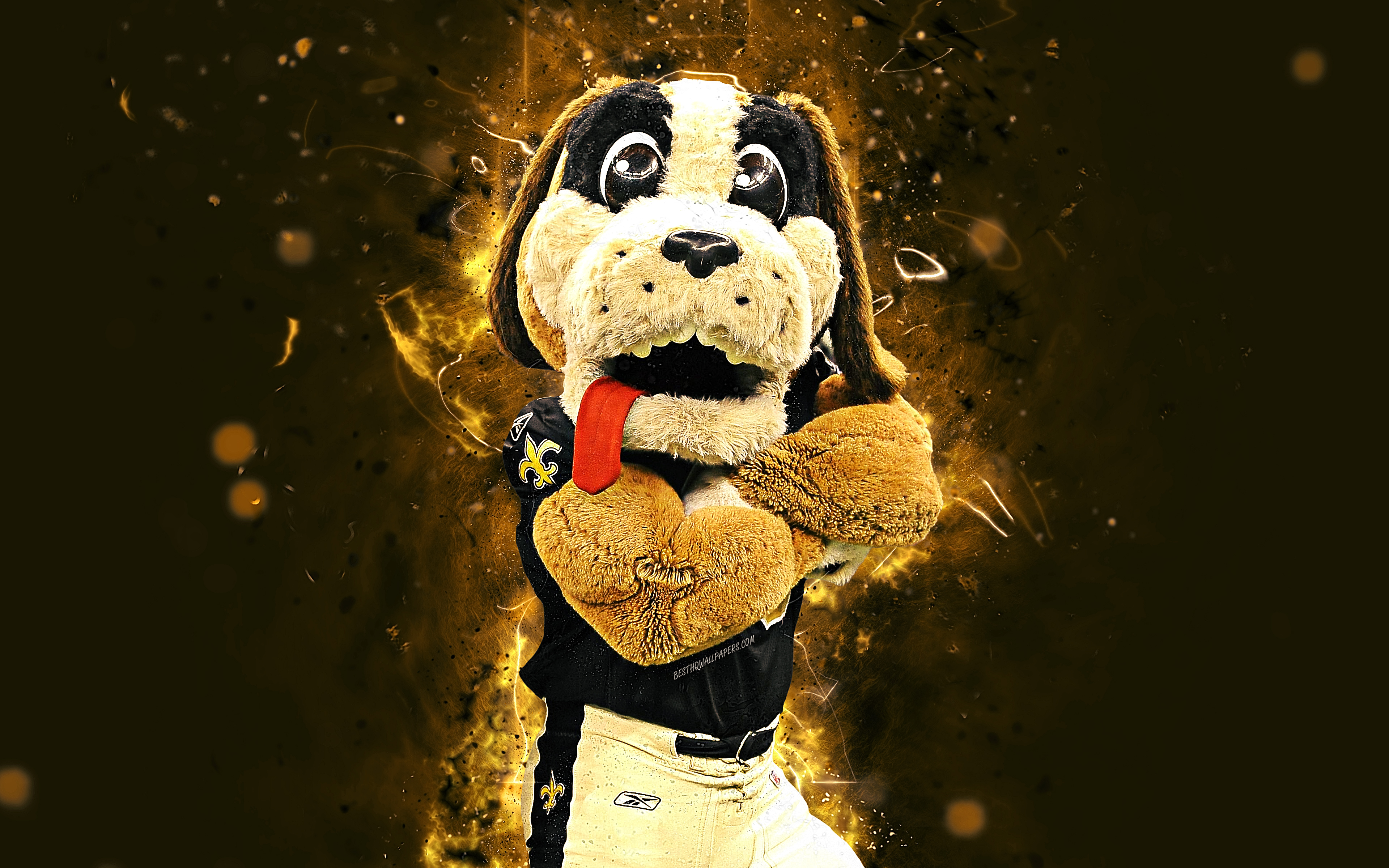 Download wallpaper Gumbo, 4k, mascot, New Orleans Saints, abstract art, NFL, creative, USA, New Orleans Saints mascot, National Football League, NFL mascots, NY Saints, official mascot for desktop with resolution 3840x2400. High