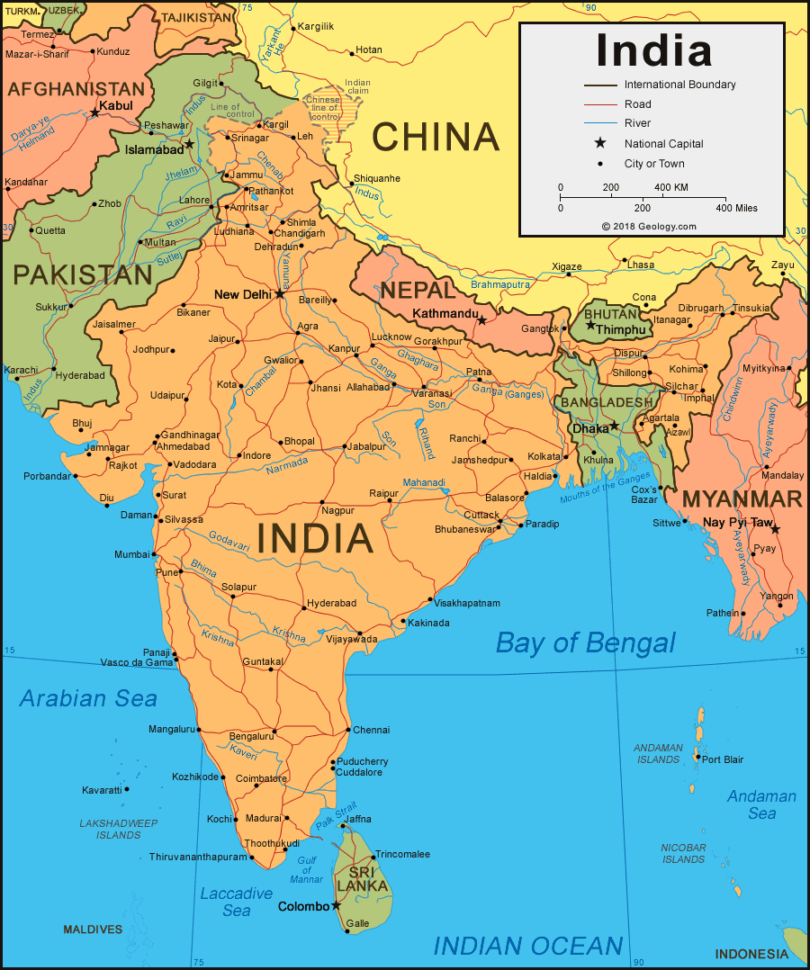 India political map. India map, India world map, Political map