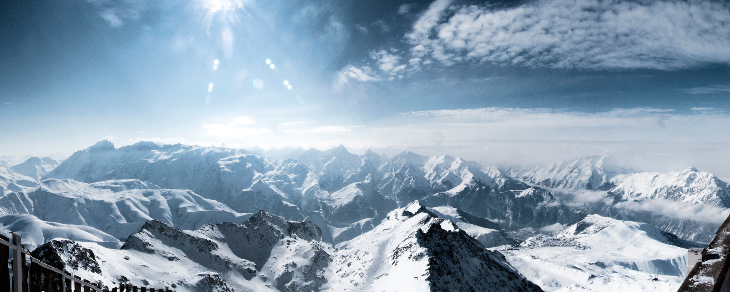Download mountains, french alps, winter, snow, sunny day 2560x1024 wallpaper, dual wide 21:9 2560x1024 HD image, background, 7589