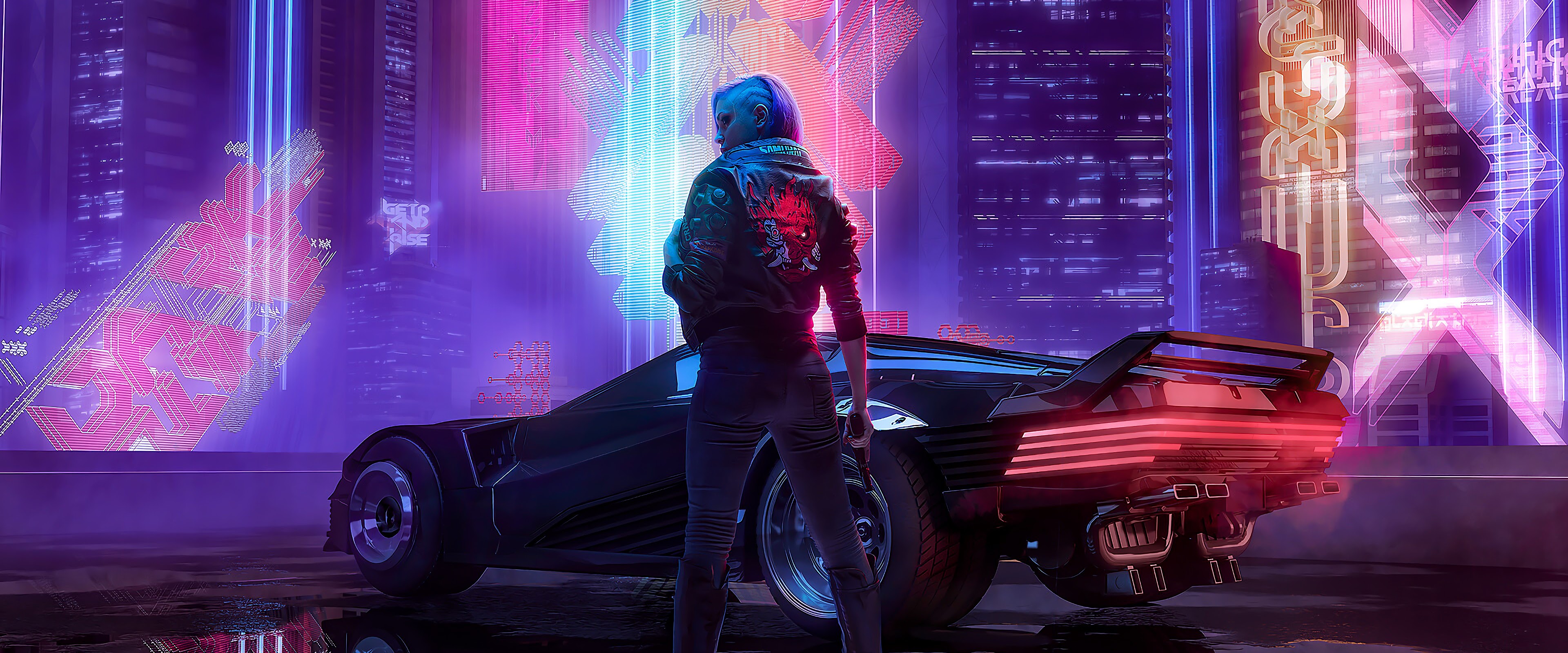 Cyberpunk 2077 V Samurai Jacket Car 4K Wallpaper