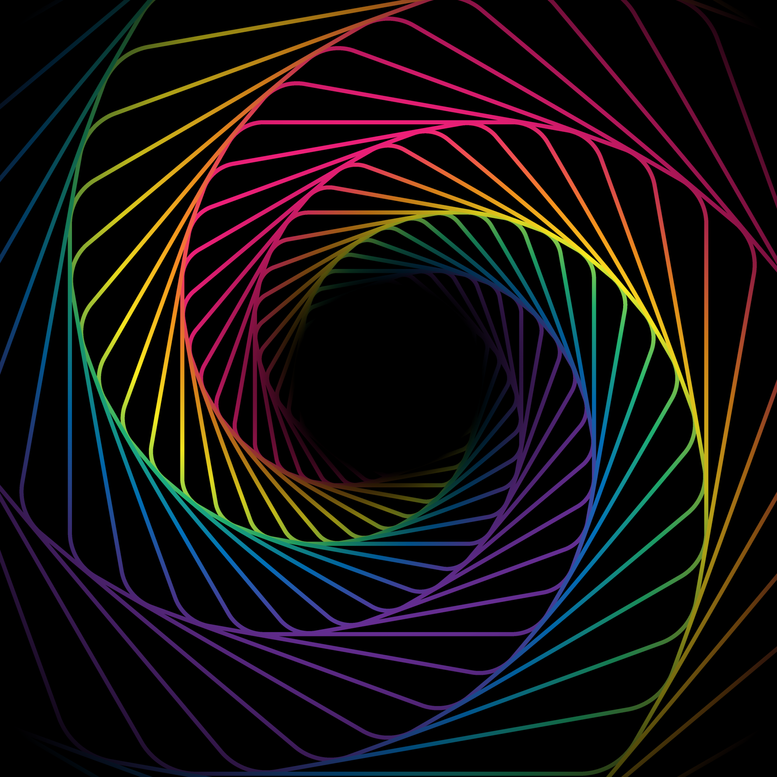 Cosmic Wallpaper 4K, Rainbow, Swirl, Spiral, Black background, Abstract
