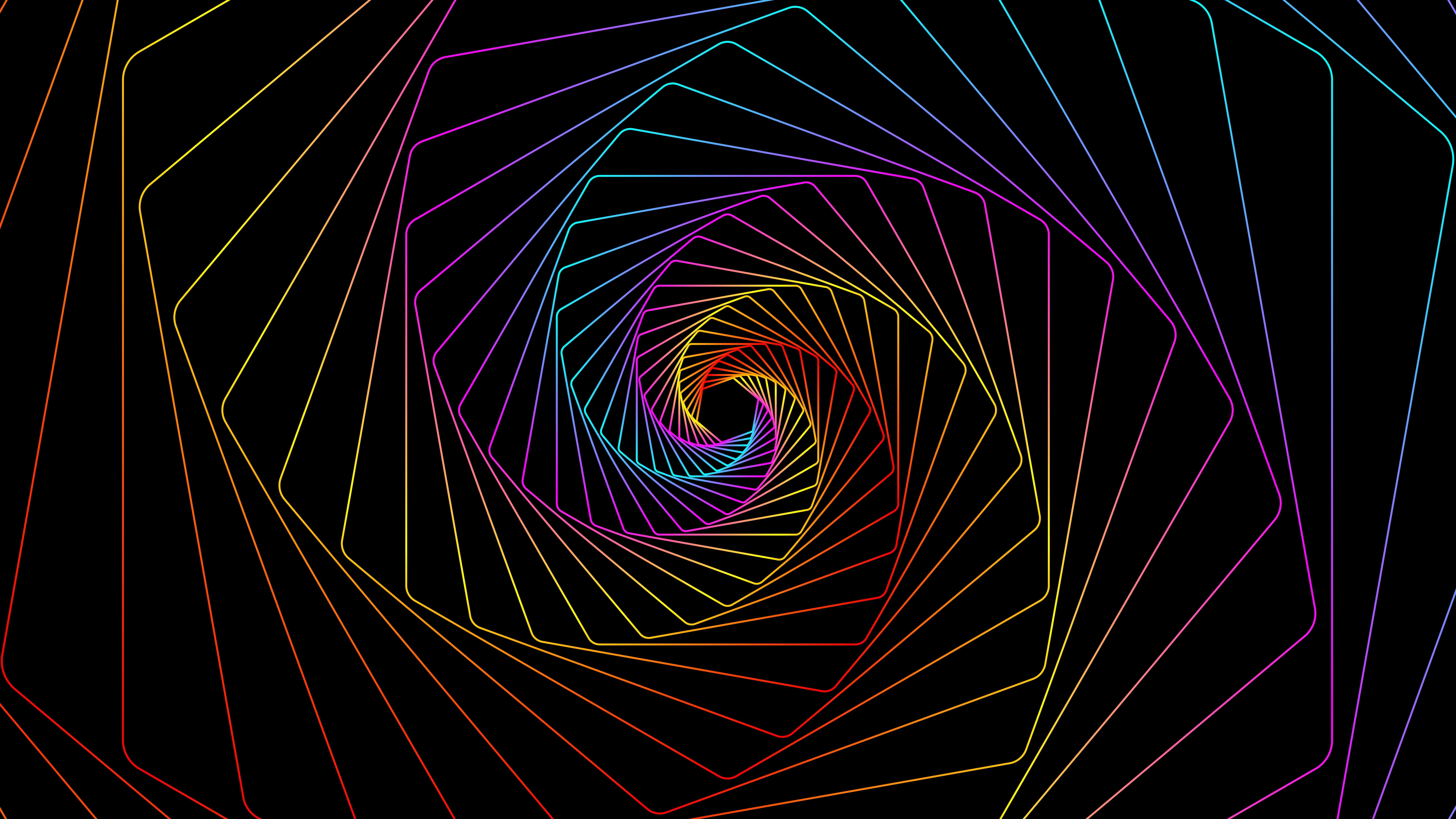 Wallpaper Spiral, rainbow lines, black background, abstract 7680x4320 UHD 8K Picture, Image