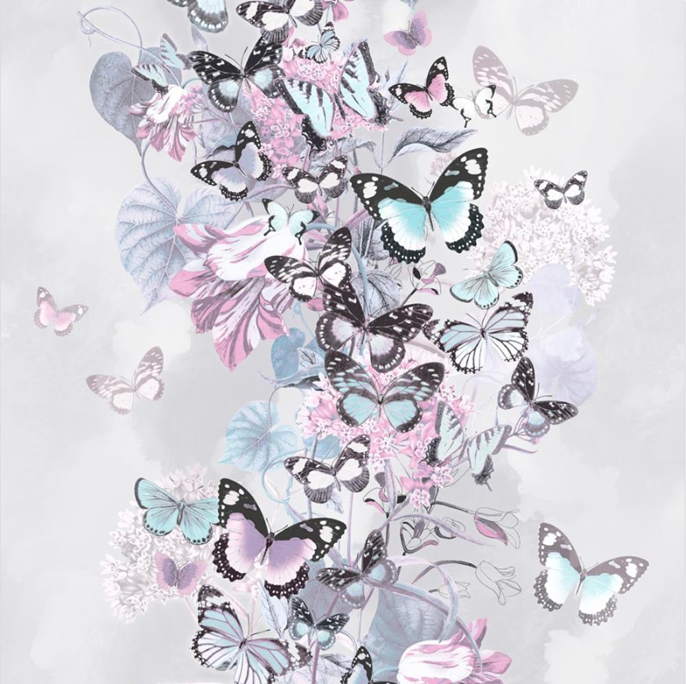 Muriva Summertime Pink Grey Blue Rose Gold Floral Butterfly Wallpaper Glitter