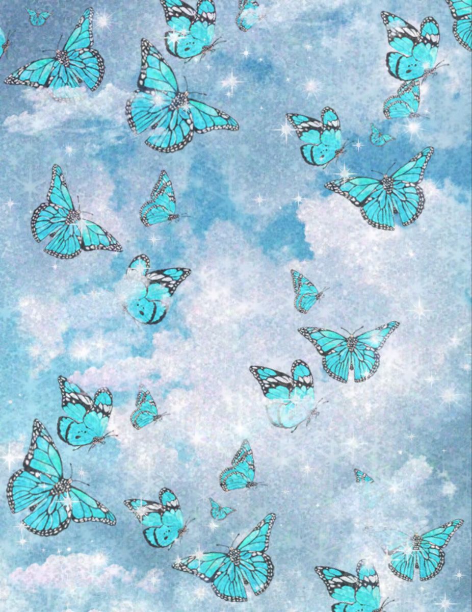Blue Sky Glitter Butterfly. Wallpaper, Art, Butterfly