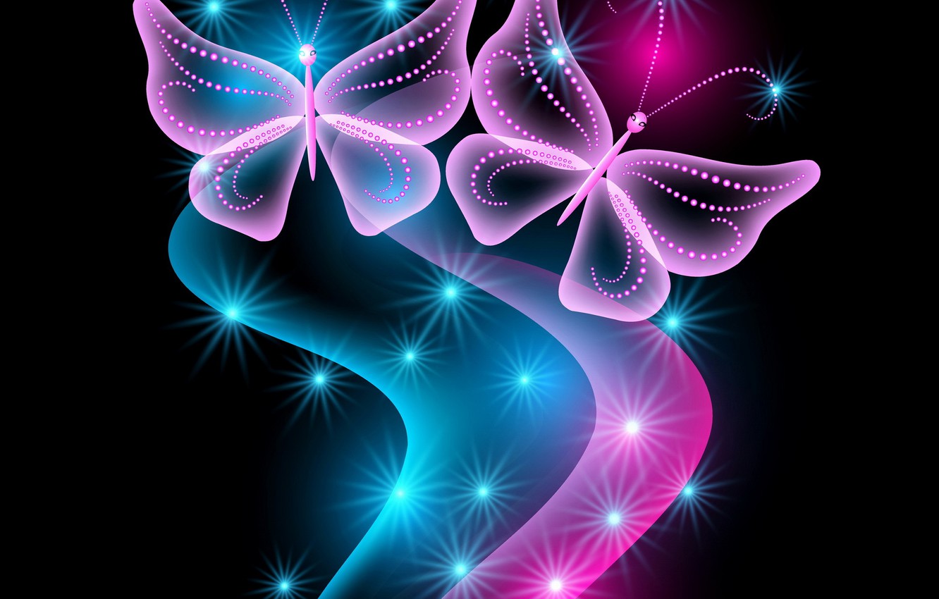 Wallpaper butterfly, abstract, blue, pink, glow, neon, sparkle, butterflies, neon image for desktop, section абстракции