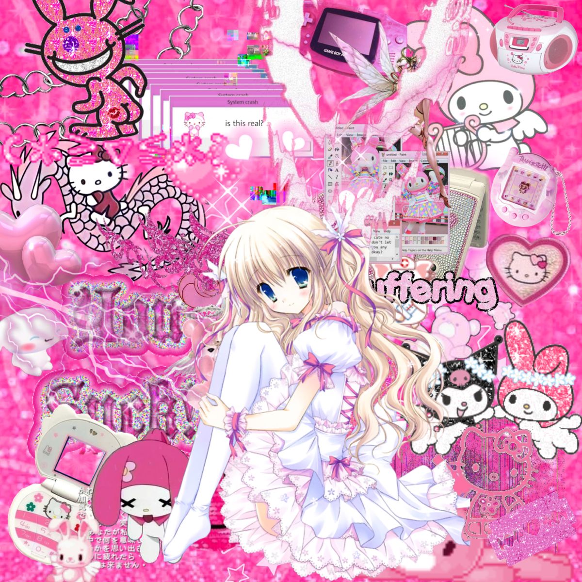 Animecore girl 2000s y2k. Hello kitty iphone wallpaper, Animation art character design, Pink scenecore