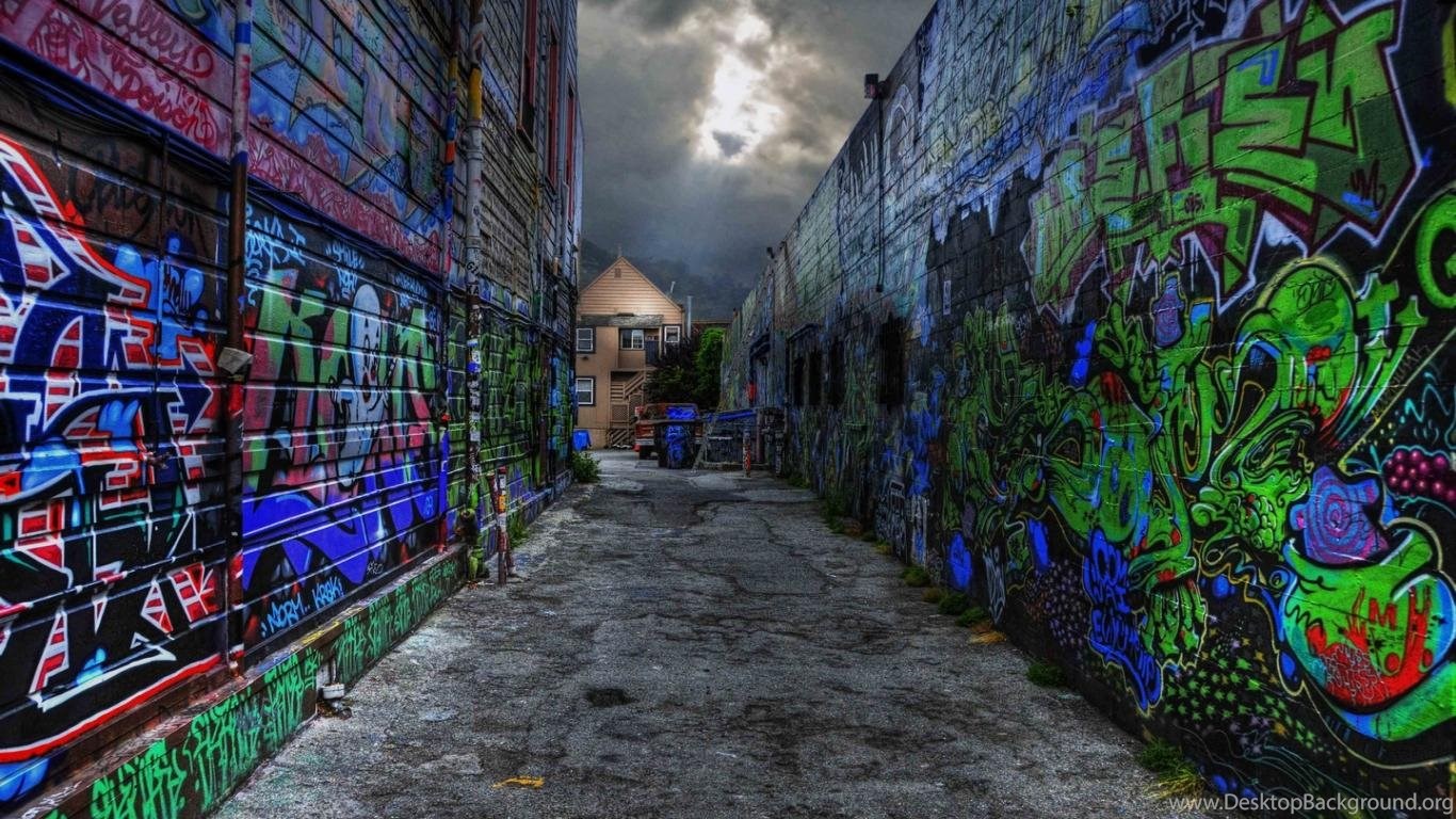 Wallpaper Street Art Free Widescreen HD Dark Graffiti 1366x768. Desktop Background