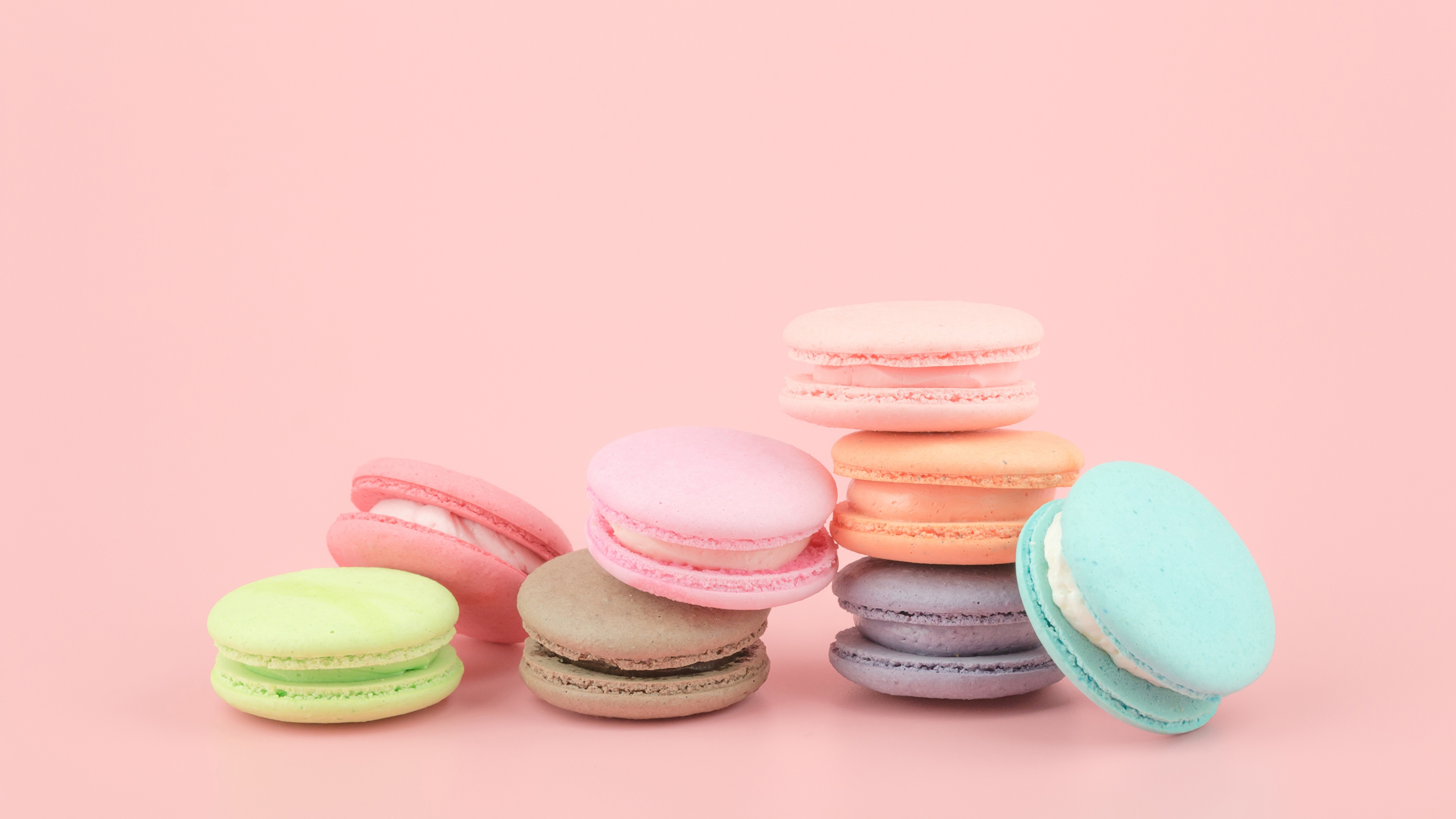 Desktop Wallpaper french macarons Food Cookies Pink 3840x2160