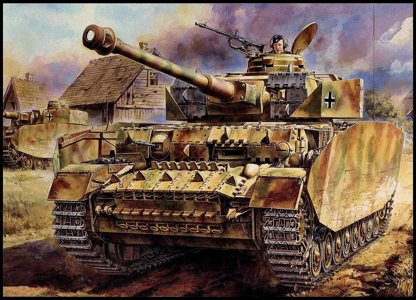 German Panzer IV with a Long 75mm gun Wallpaper Wall Decor WW II Wehrmacht Military Art Poster Vintage Painting Wall Sticker. Wall Stickers