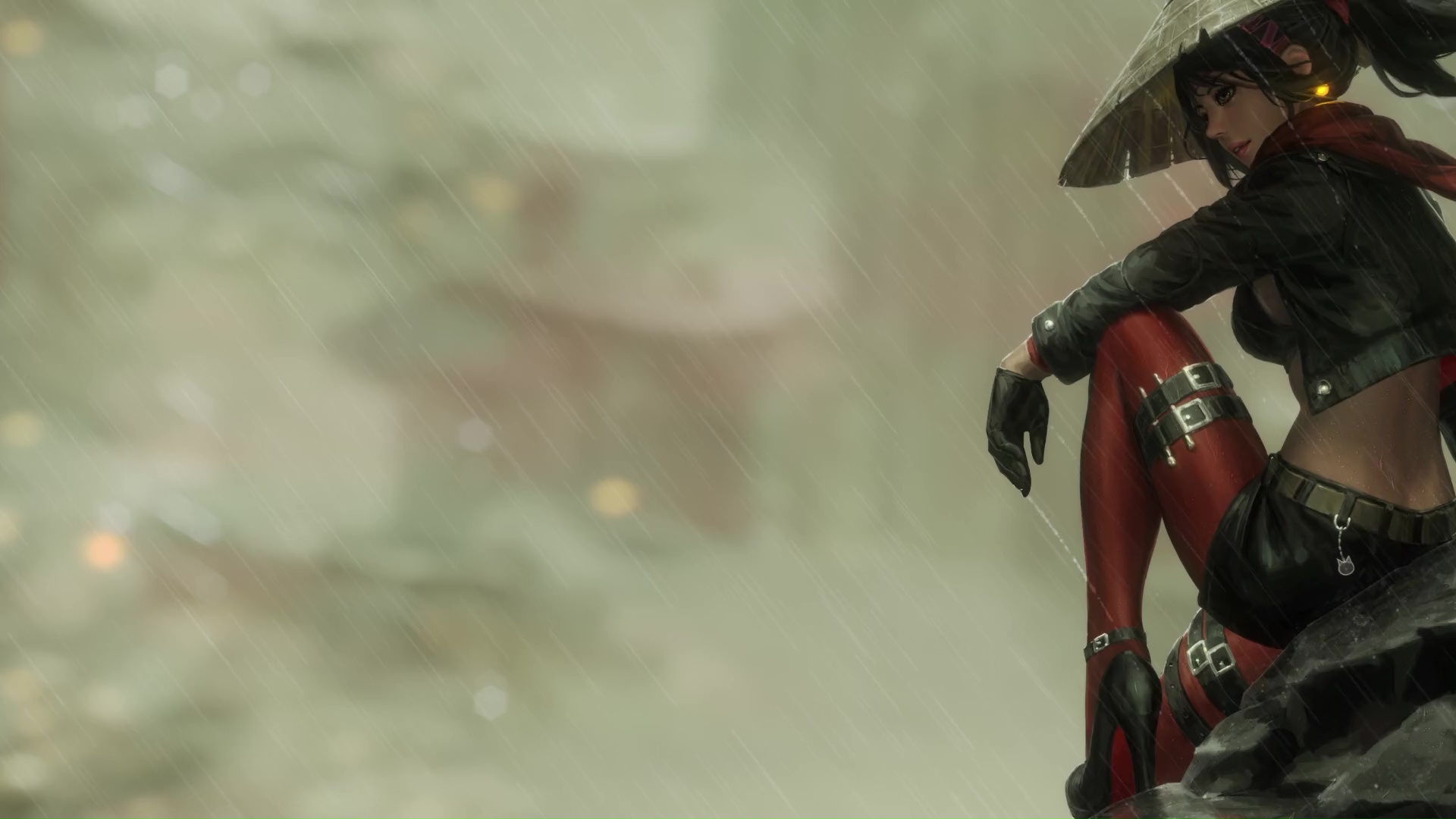 Samurai Girl In Rain Live Wallpaper
