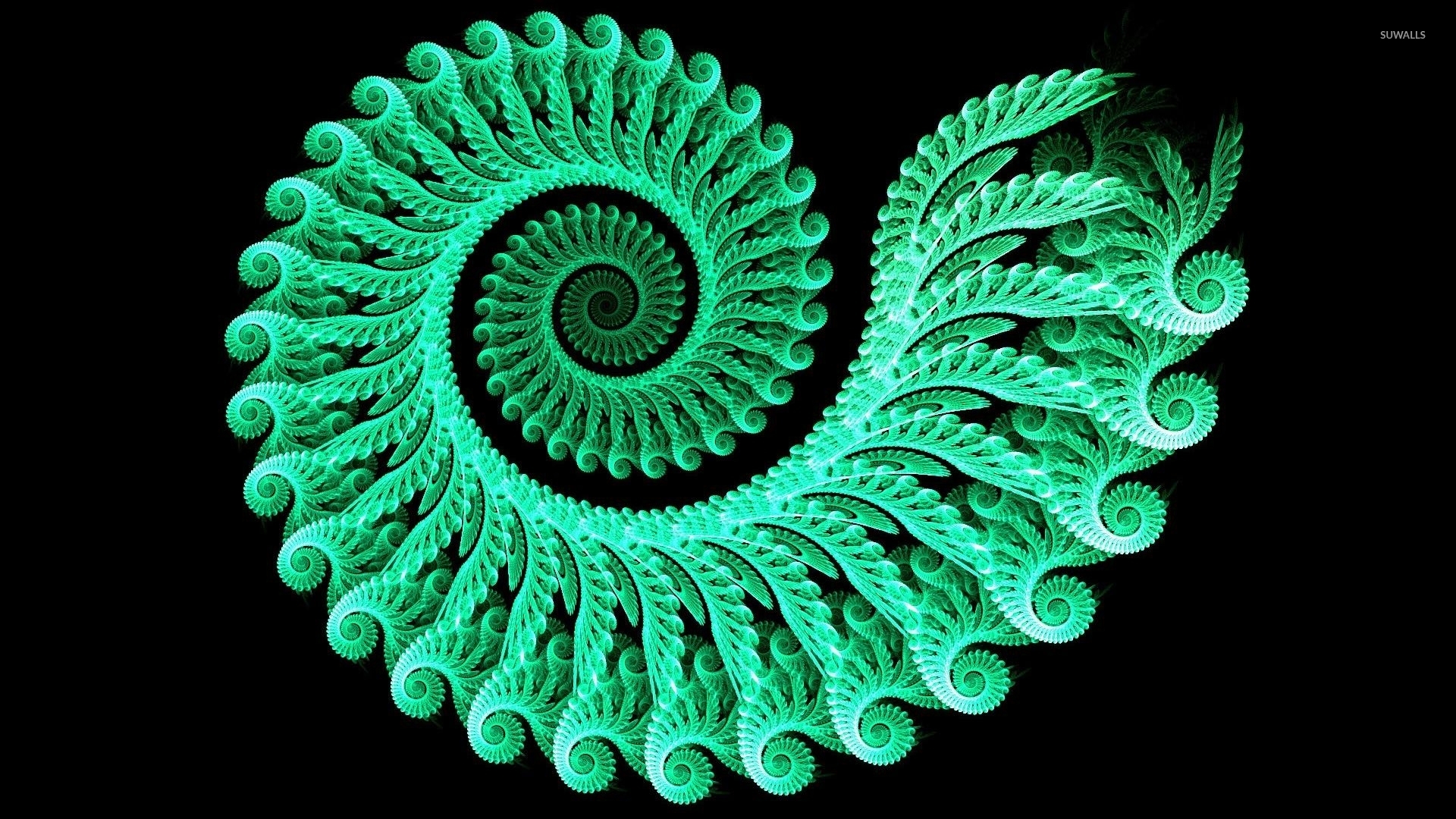 Green glowing fractal swirl wallpaper wallpaper