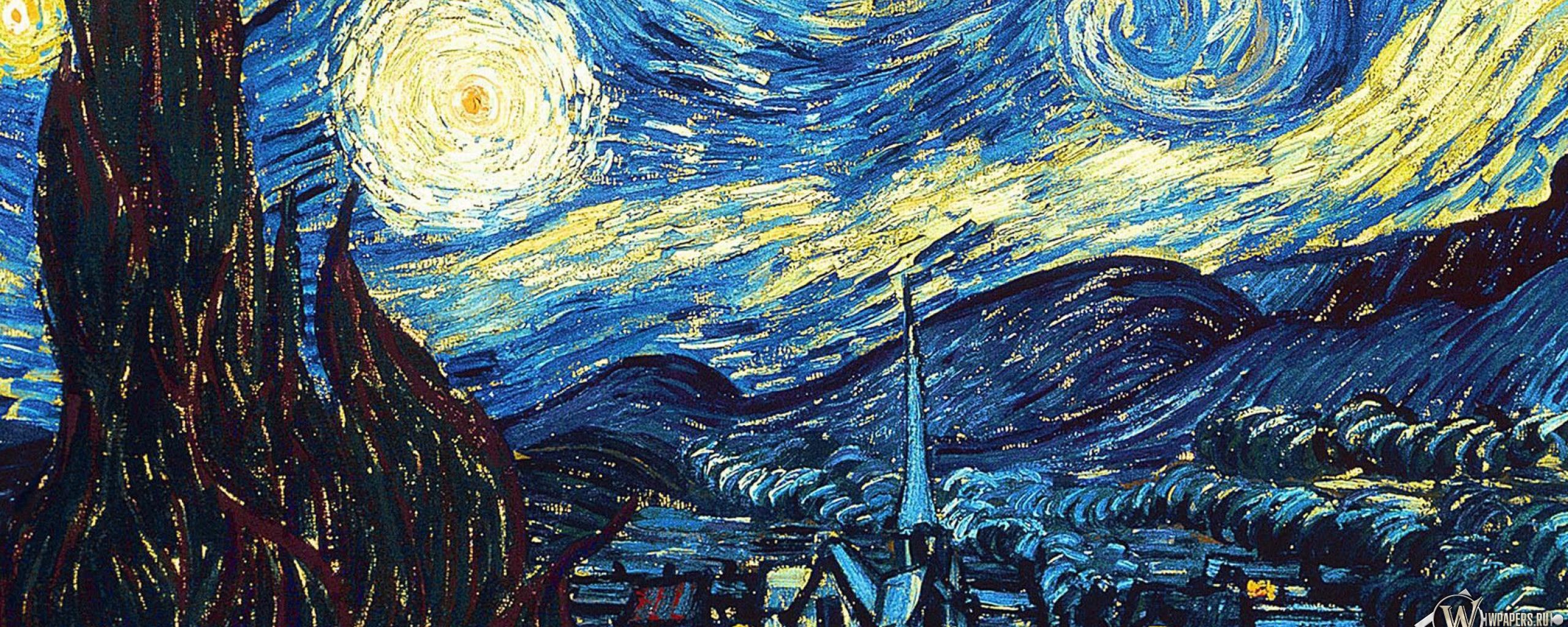 Download wallpaper 2560x1024 vincent van gogh, the starry night, oil, canvas ultrawide monitor HD background